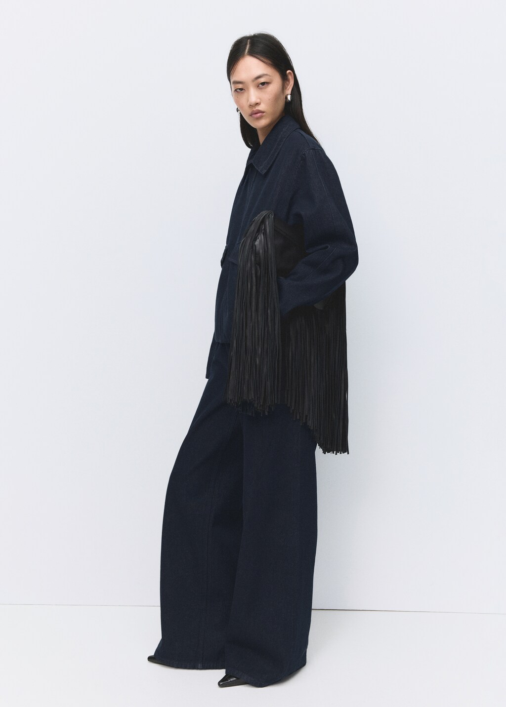 High-rise wide leg rinse-wash jeans