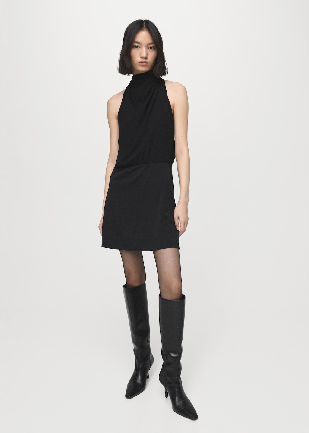 Mango Halter-neck dress with bow