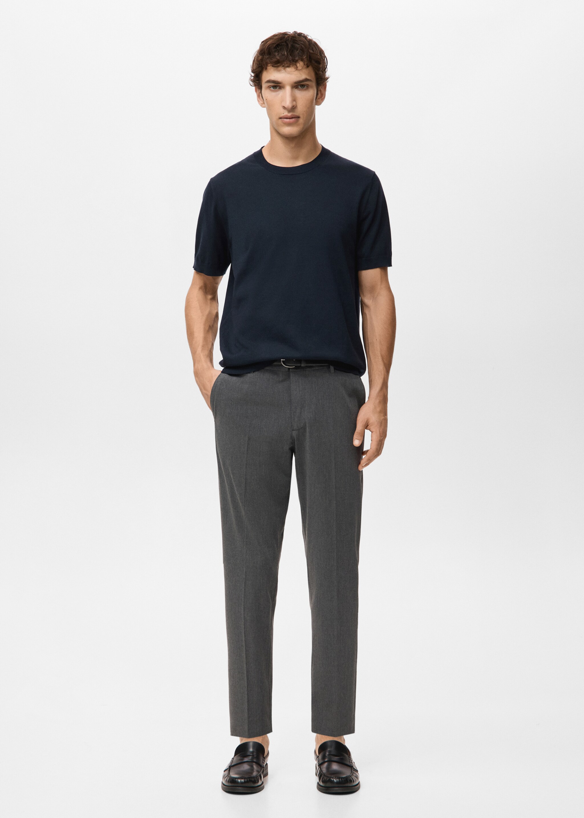 Pamuklu ince dokuma tişört - Genel plan, Gece Mavisi. Ref: 27061281-00.