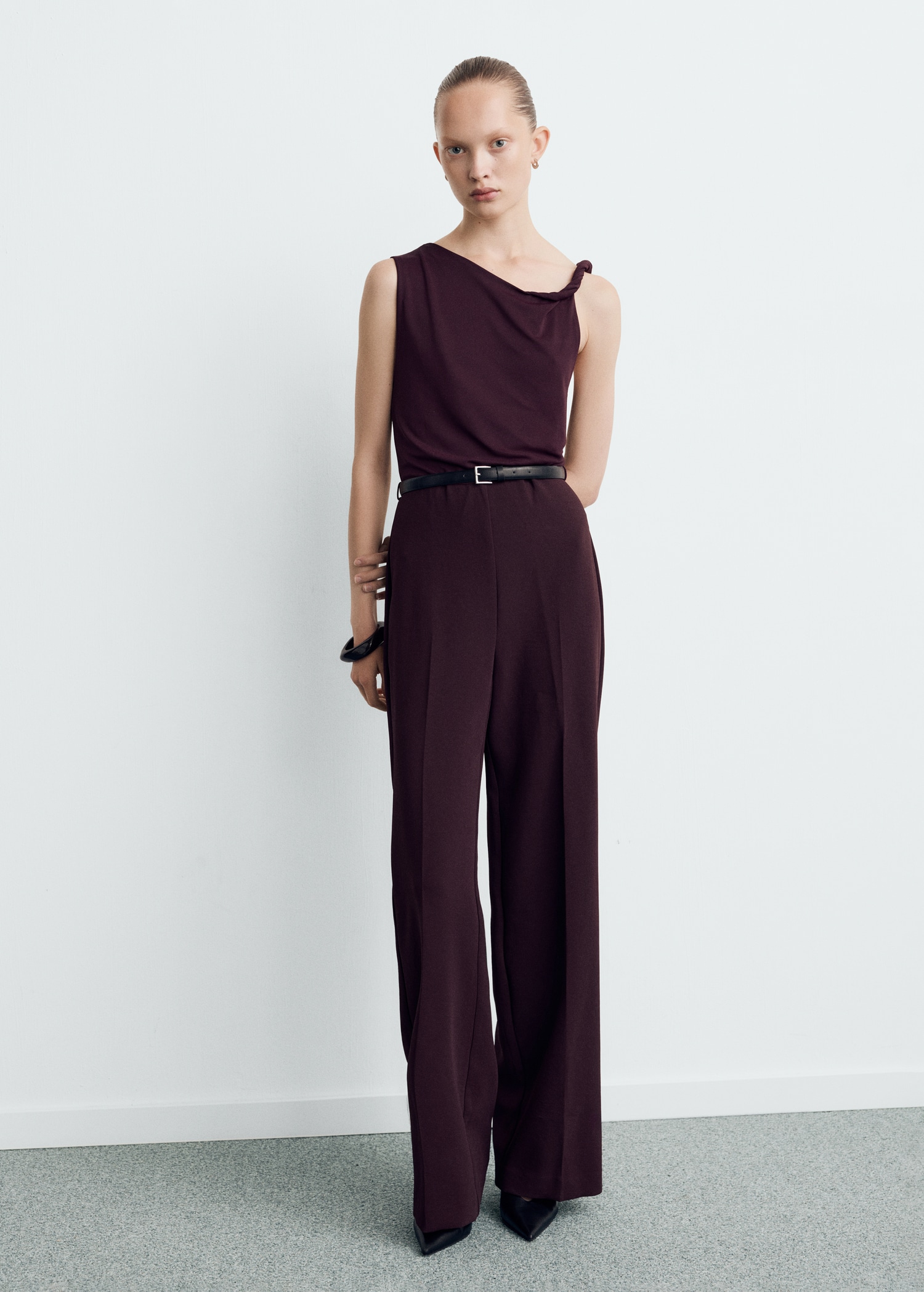 Jumpsuit With Asymmetrical Neckline And Belt