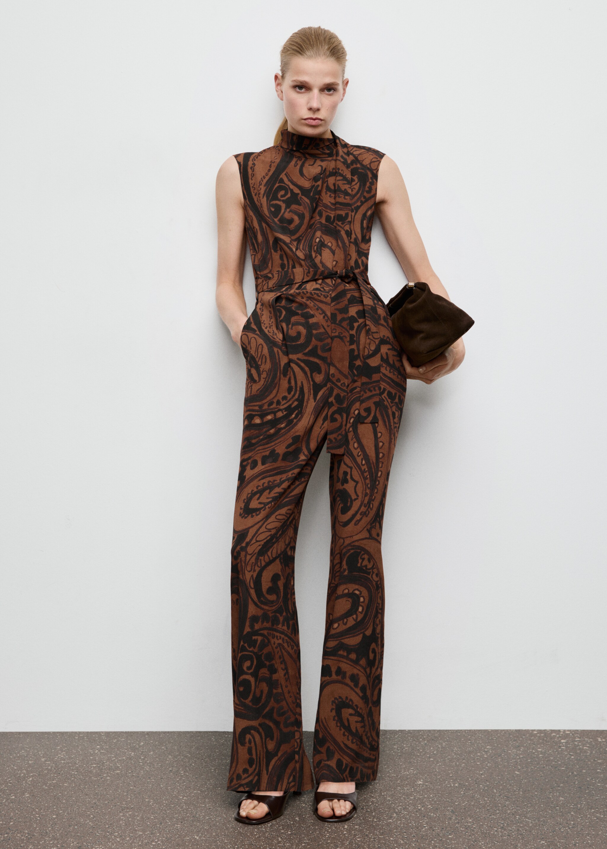 Paisley-print jumpsuit with belt - General plane, Burnt Orange. Ref: 27061319-00.