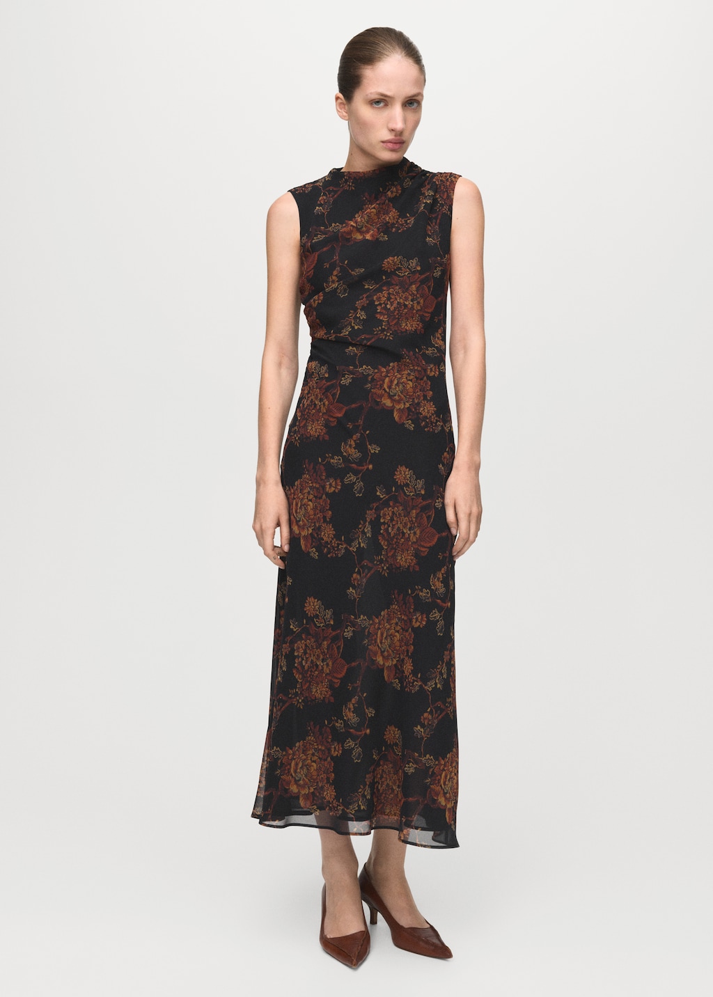 Ruched floral-print dress