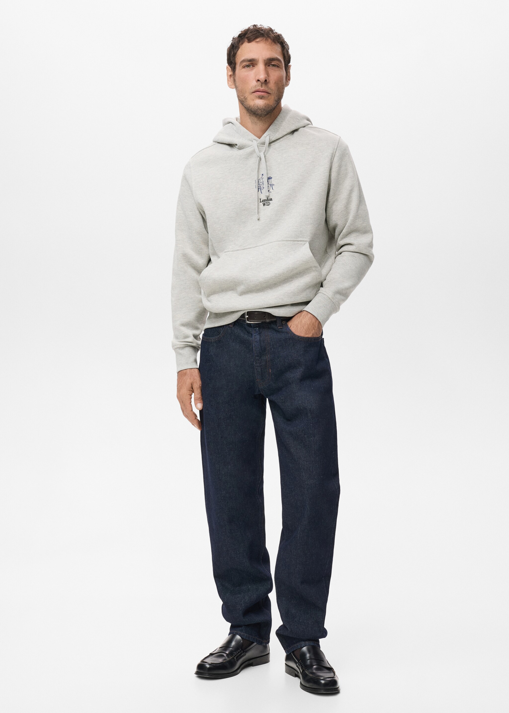 Sweatshirt de algodão com capuz e texto - Plano geral, Cinzento-mesclado médio. Ref: 27061324-00.