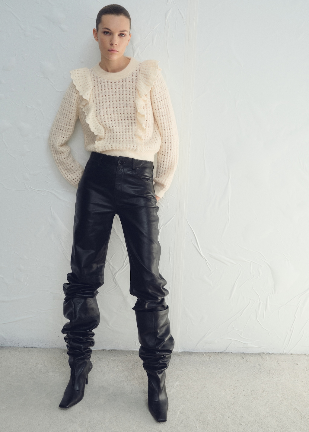 Mango Openwork knitted sweater with ruffles