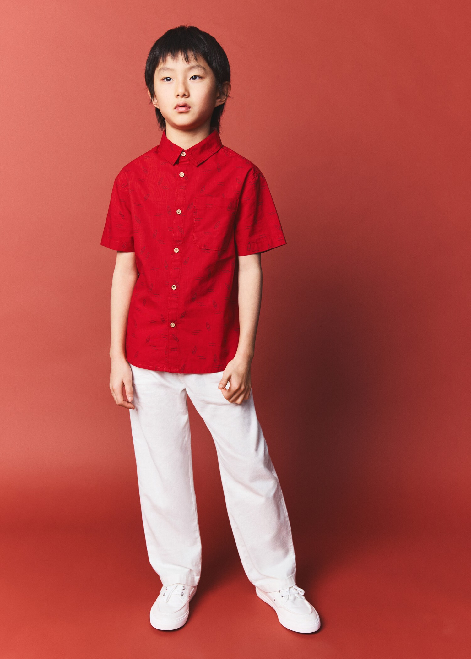 Straight linen-blend trousers - General plane