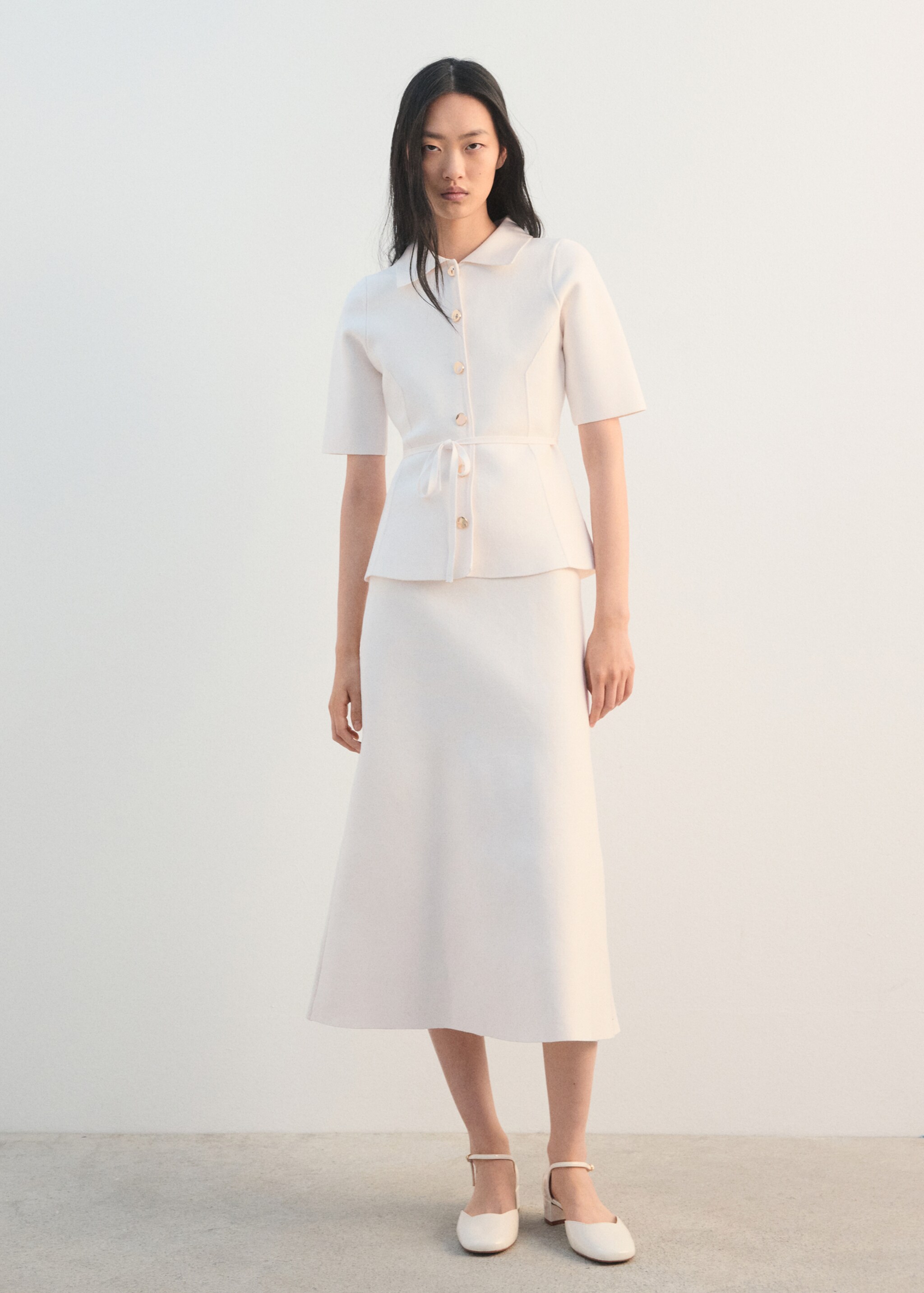 Knitted jacket with polo collar - General plane, Off White. Ref: 27062540-00.