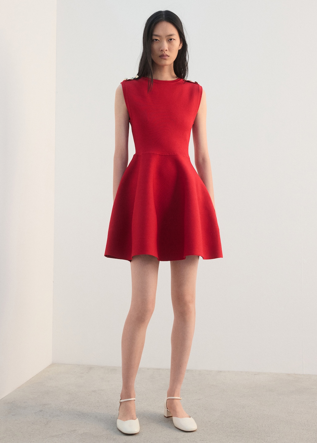 Mango Peplum knit dress with buttons