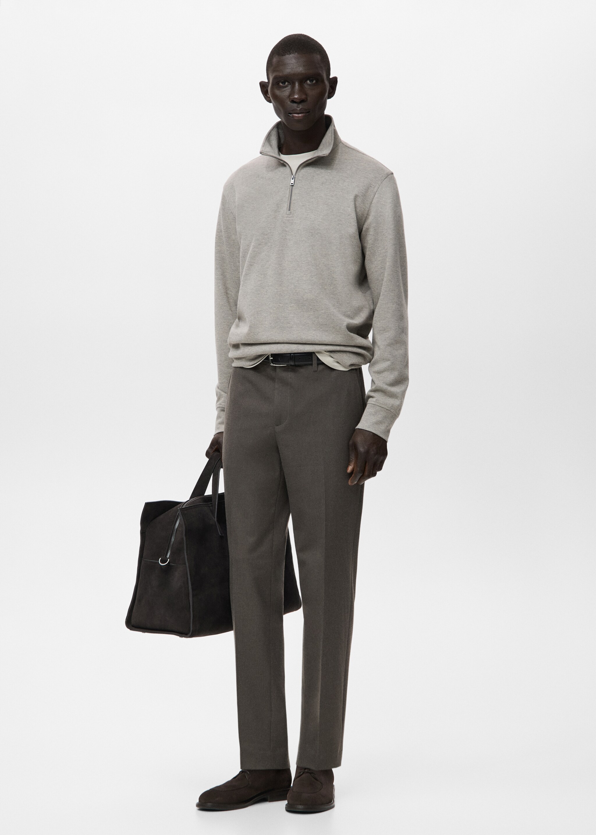 Sweat-shirt regular-fit col zippé - Plan général, Marron moyen. Ref: 27062887-00.