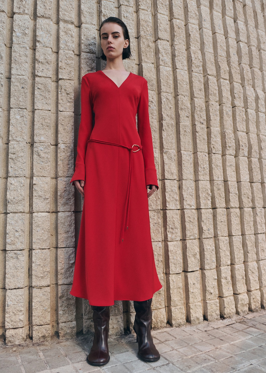 Belted V-neck dress - image 2