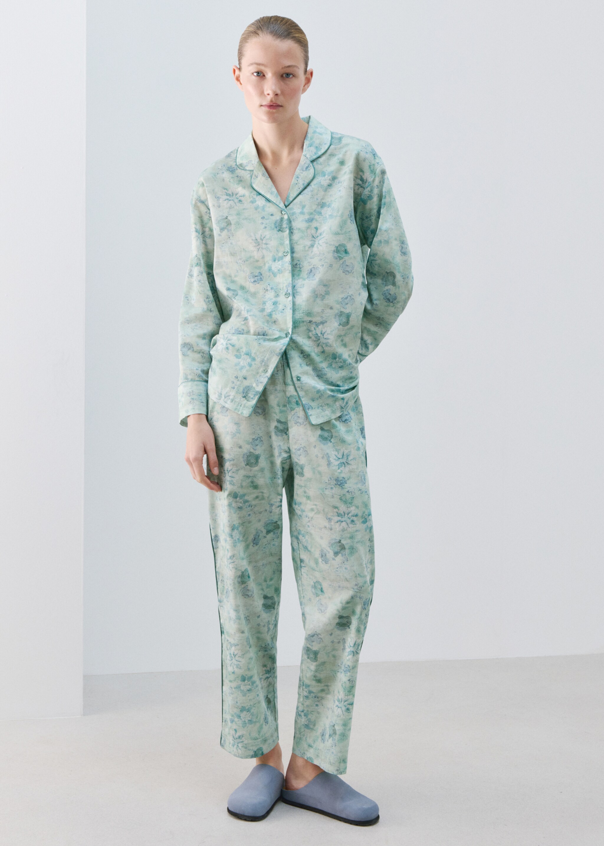 Printed piping pyjama top - General plane, Mint Green. Ref: 27063321-00.