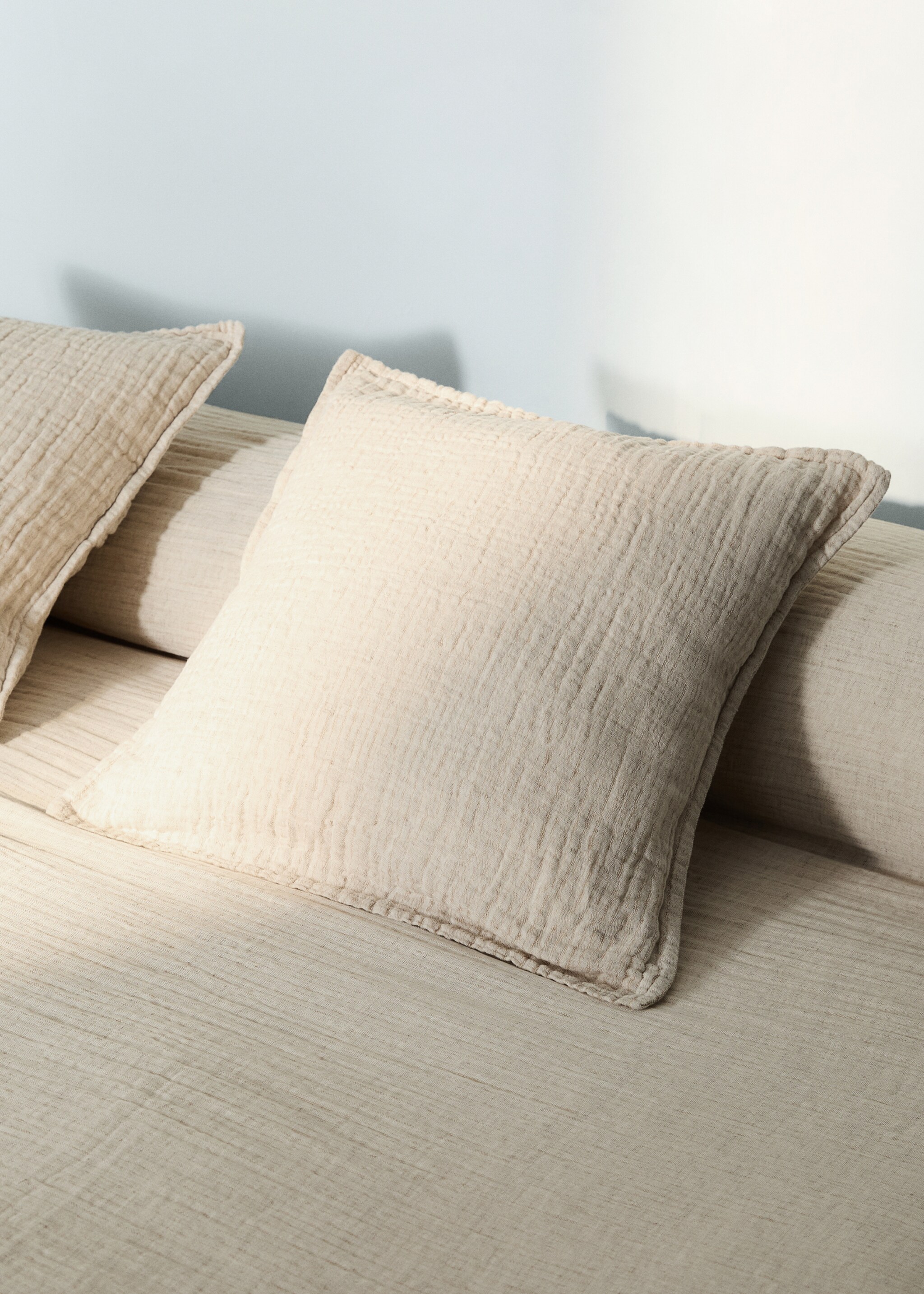 Housse de coussin lit lin coton fils teints 50x50 cm - Plan général, Marron moyen. Ref: 27063334-00.