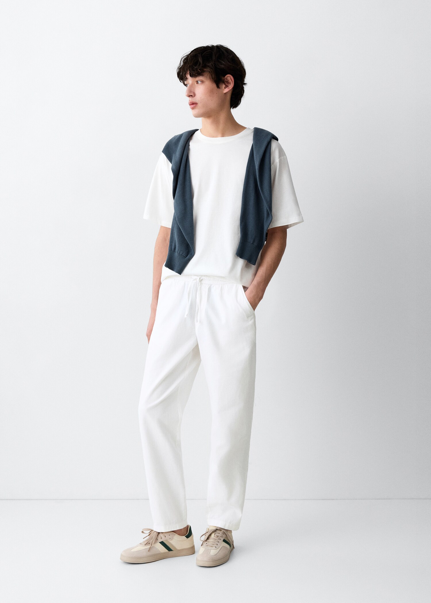 Straight cotton-linen trousers - General plane