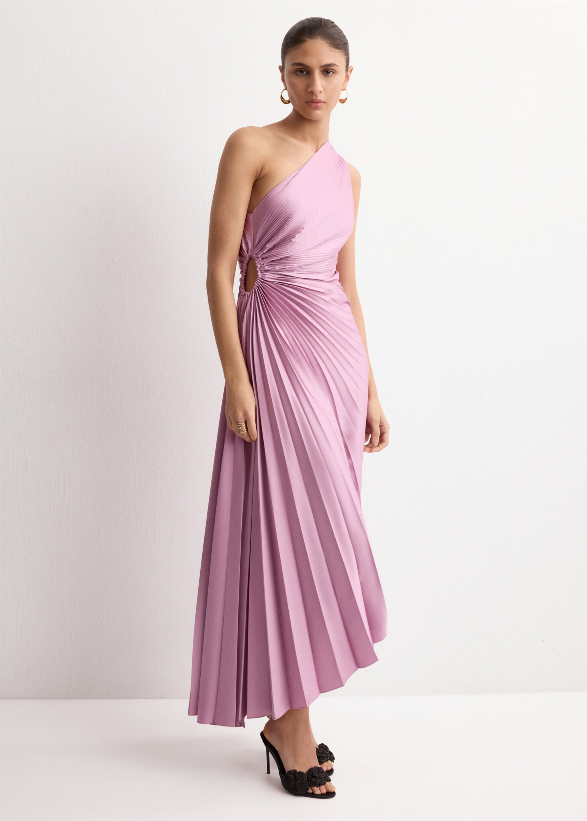 Pleated asymmetrical dress with opening - General plane, Light/Pastel Purple. Ref: 27064073-00.