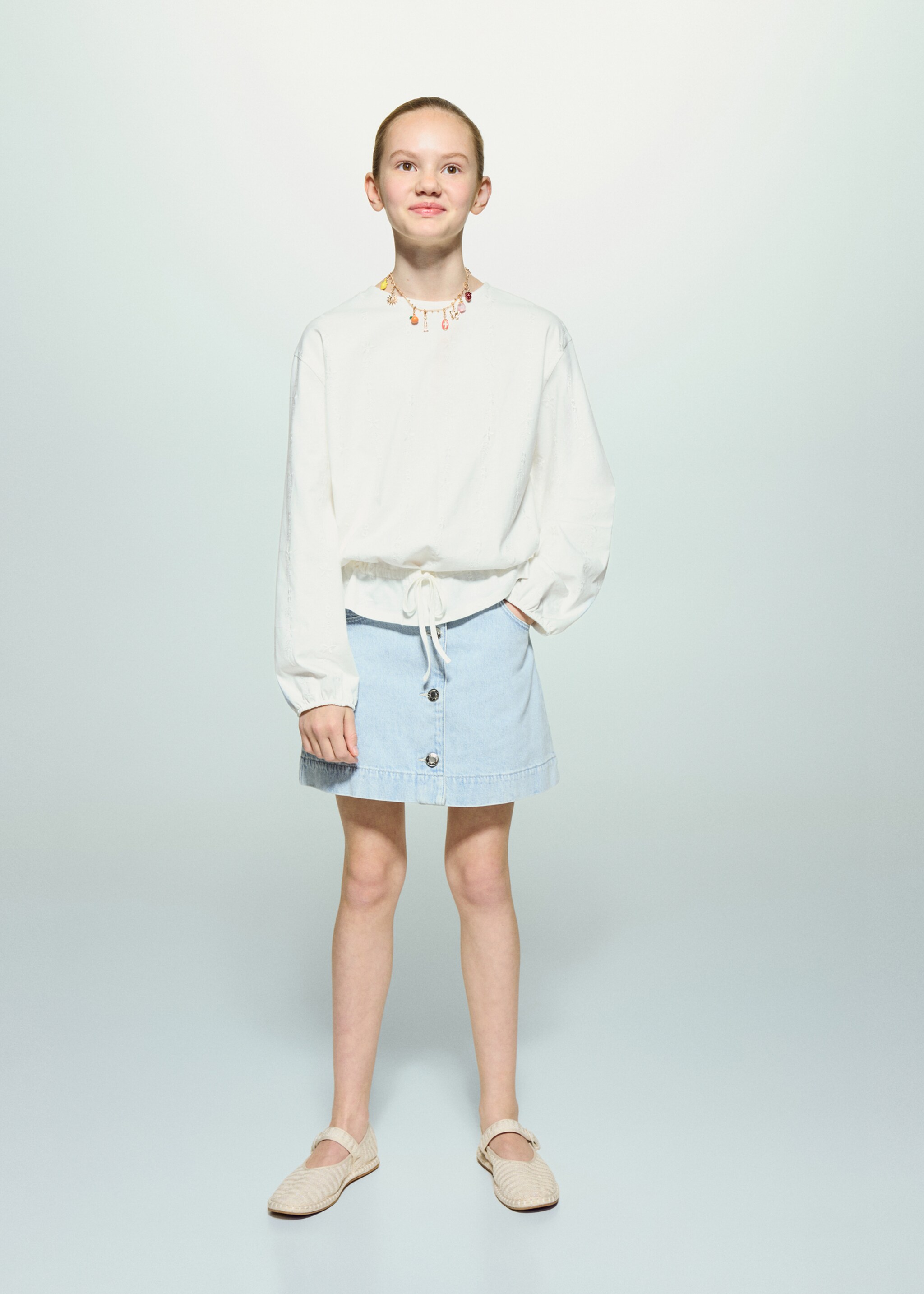 Denim skirt with buttons - General plane, Light Blue. Ref: 27064403-00.