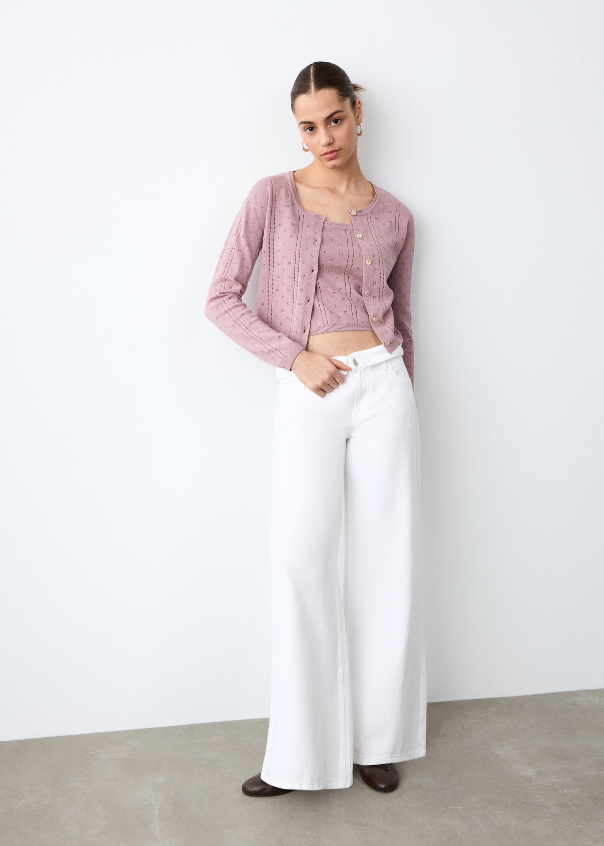 Openwork knit cardigan - General plane, Pink. Ref: 27064770-00.