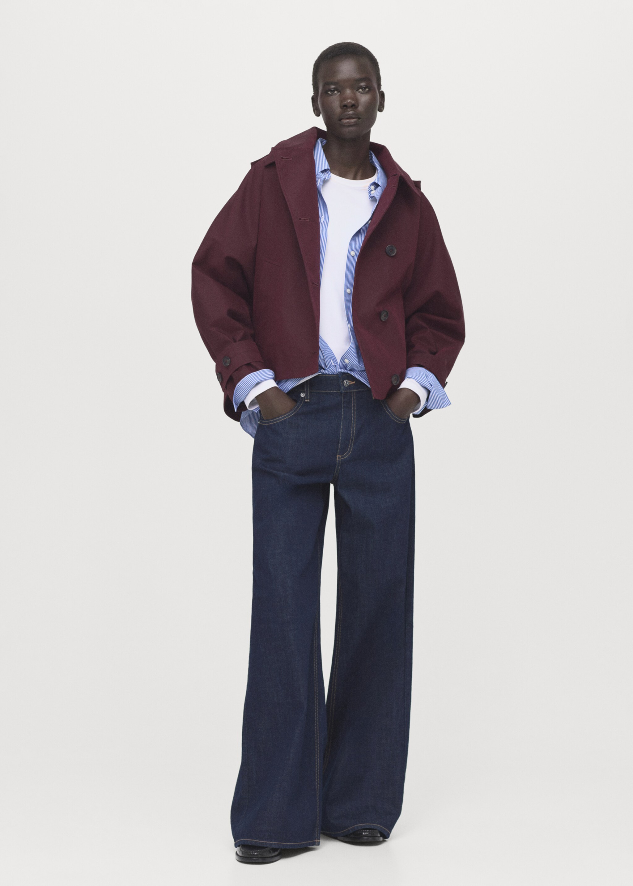 Double-breasted trench coat with hood - General plane, Maroon. Ref: 27064772-00.