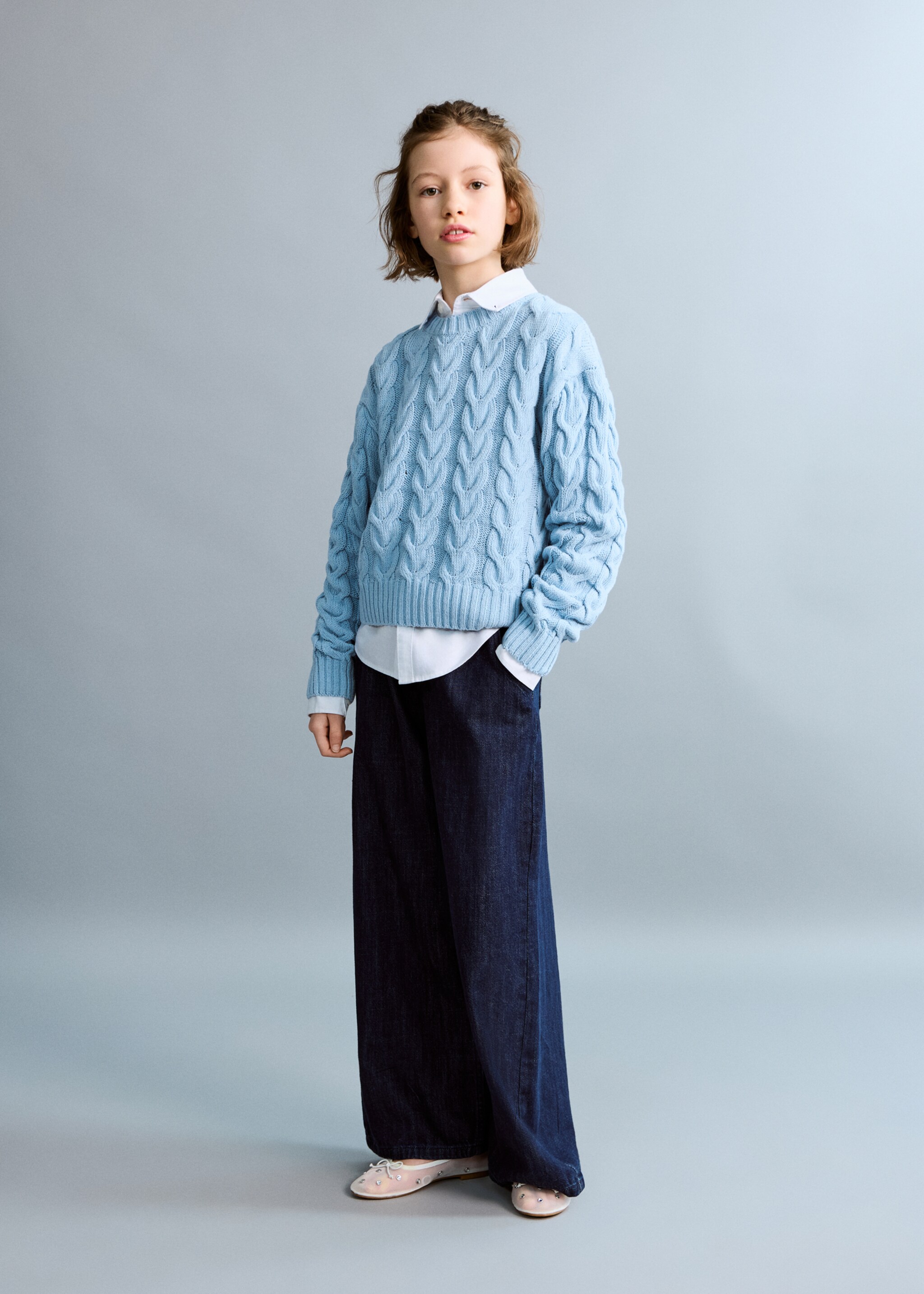 Braided knitted sweater - General plane, Sky Blue. Ref: 27065153-00.