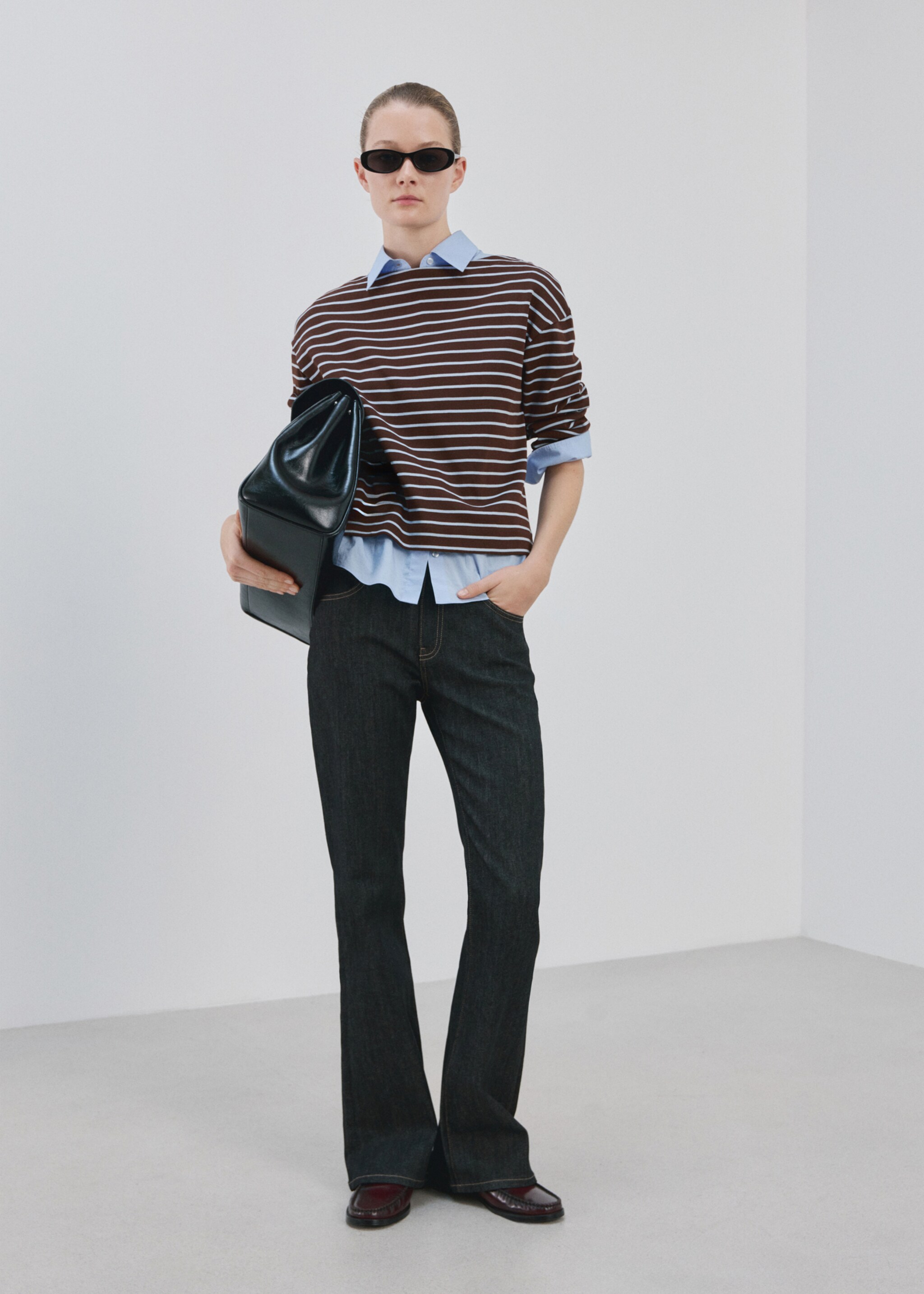 Striped boat neck sweatshirt - General plane, Chocolate. Ref: 27065823-00.