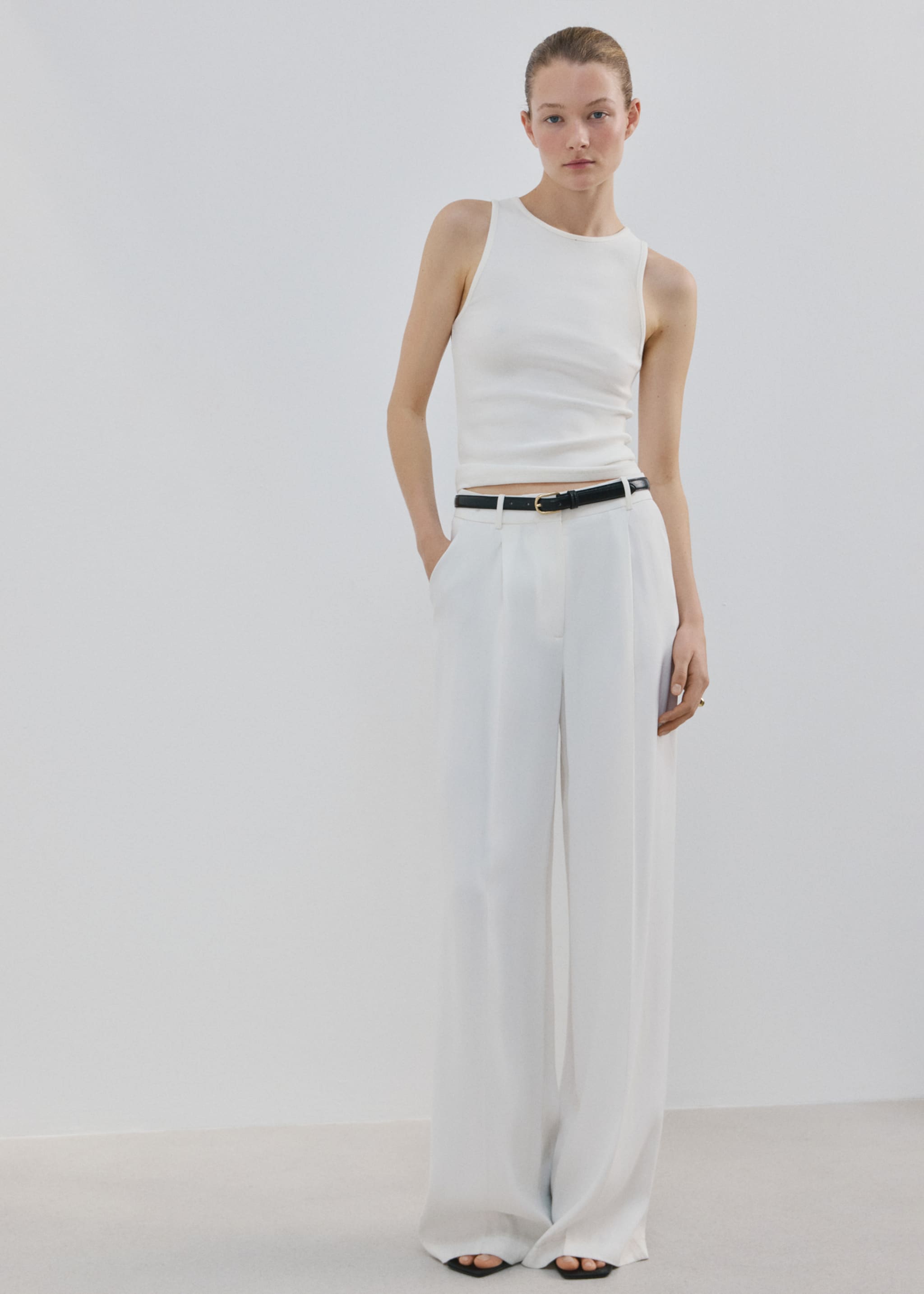 Top canalé algodón - Plano general, Blanco. Ref: 27065830-00.