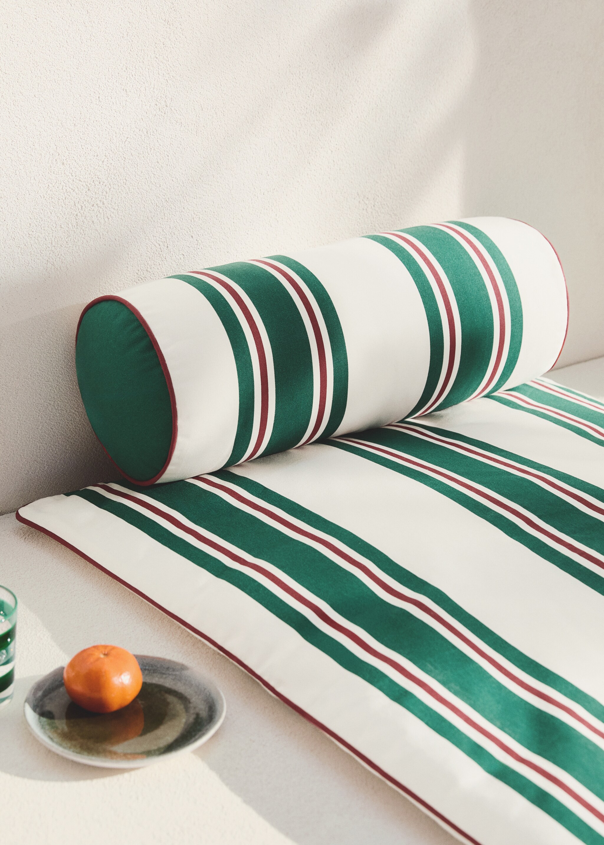 Waterproof striped bolster cushion 20x50 cm - General plane, Green. Ref: 27065832-00.