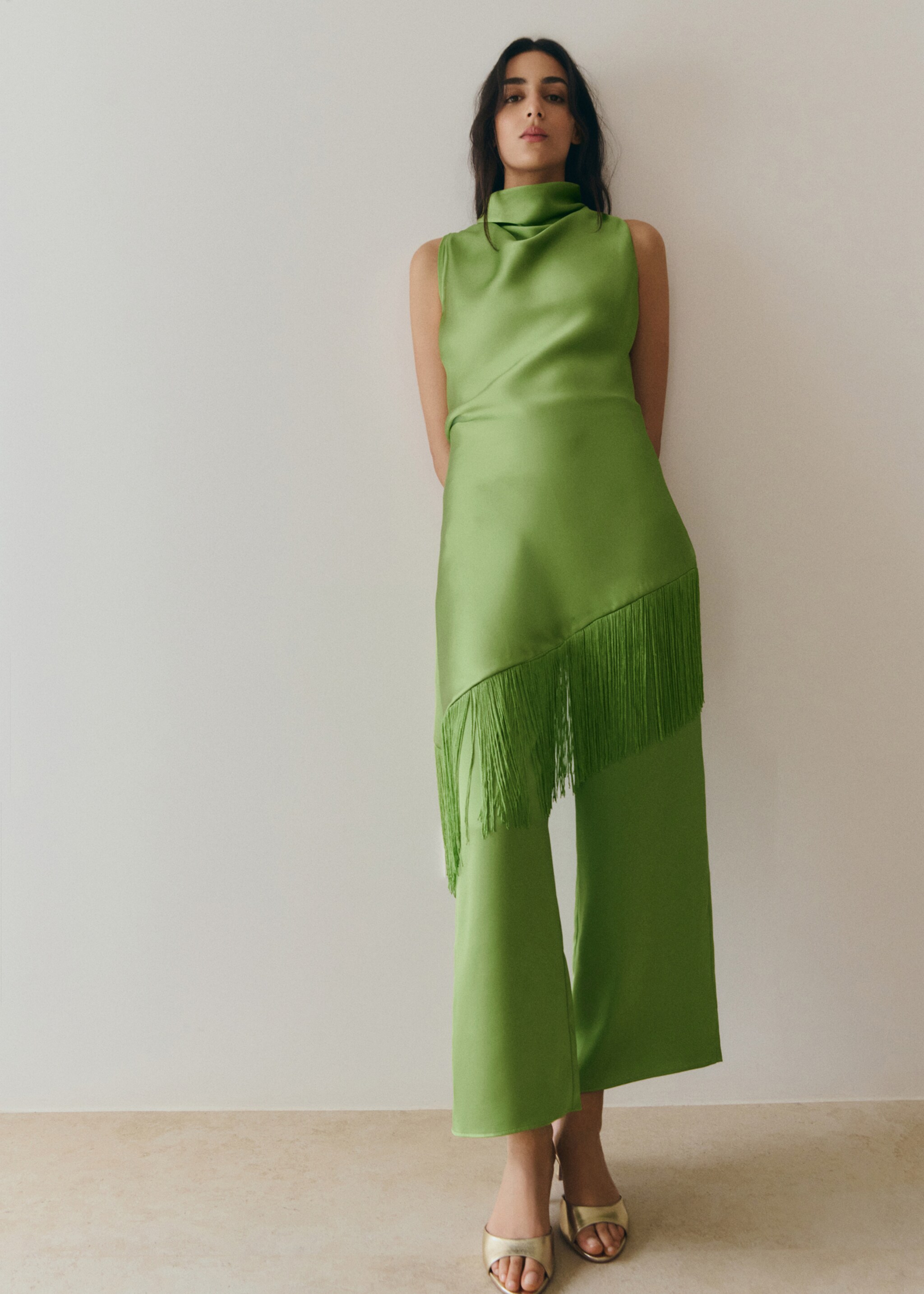 Asymmetric fringed blouse - General plane, Green. Ref: 27065839-00.