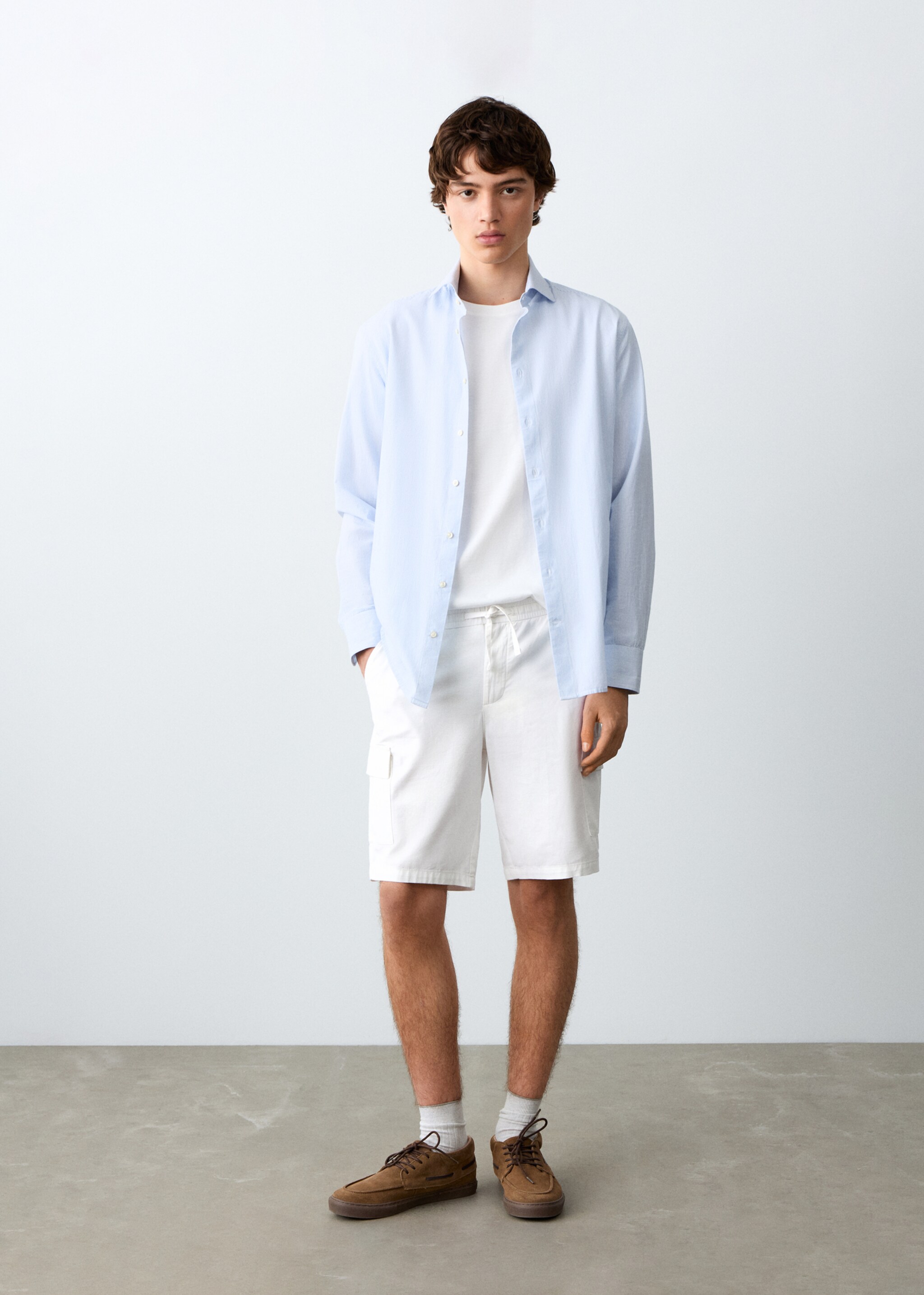 Cotton linen cargo shorts - General plane, Off White. Ref: 27065931-00.