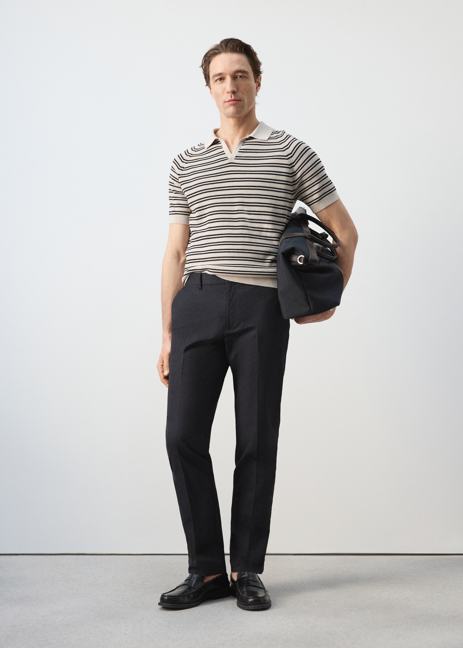 Striped 100% cotton knit polo - General plane