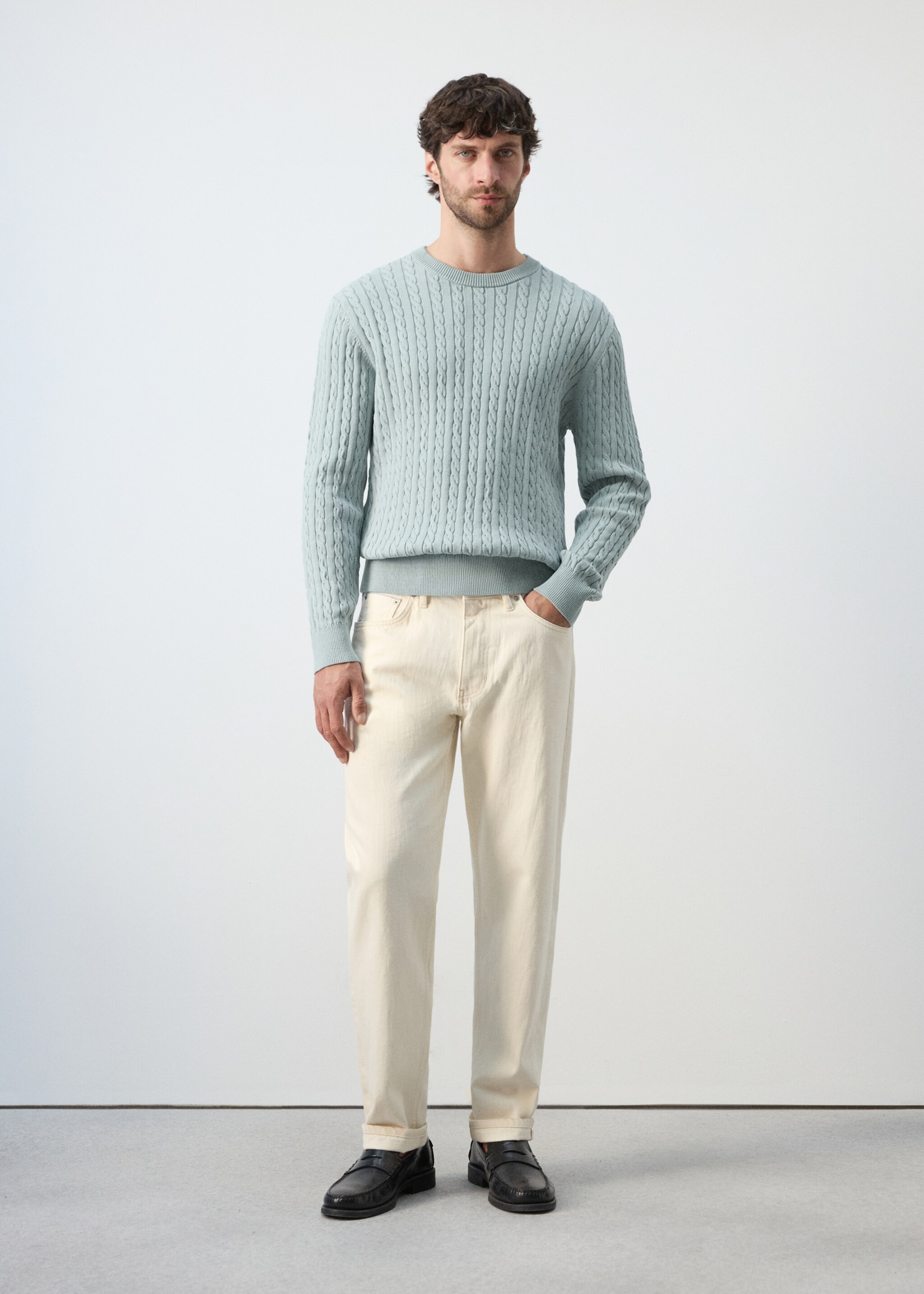 100% cotton cable knit sweater - General plane, Aqua Green. Ref: 27065939-00.