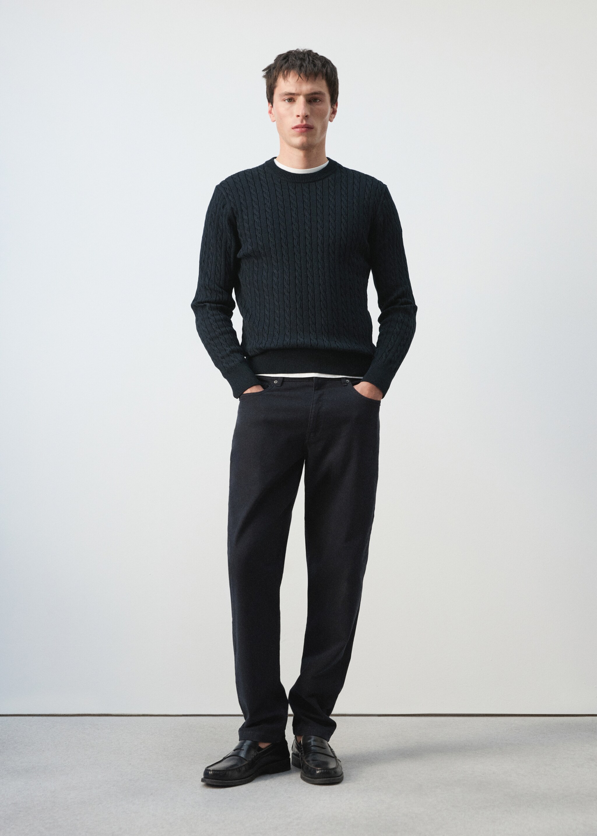 100% cotton cable knit sweater - General plane, Night Blue. Ref: 27065939-00.