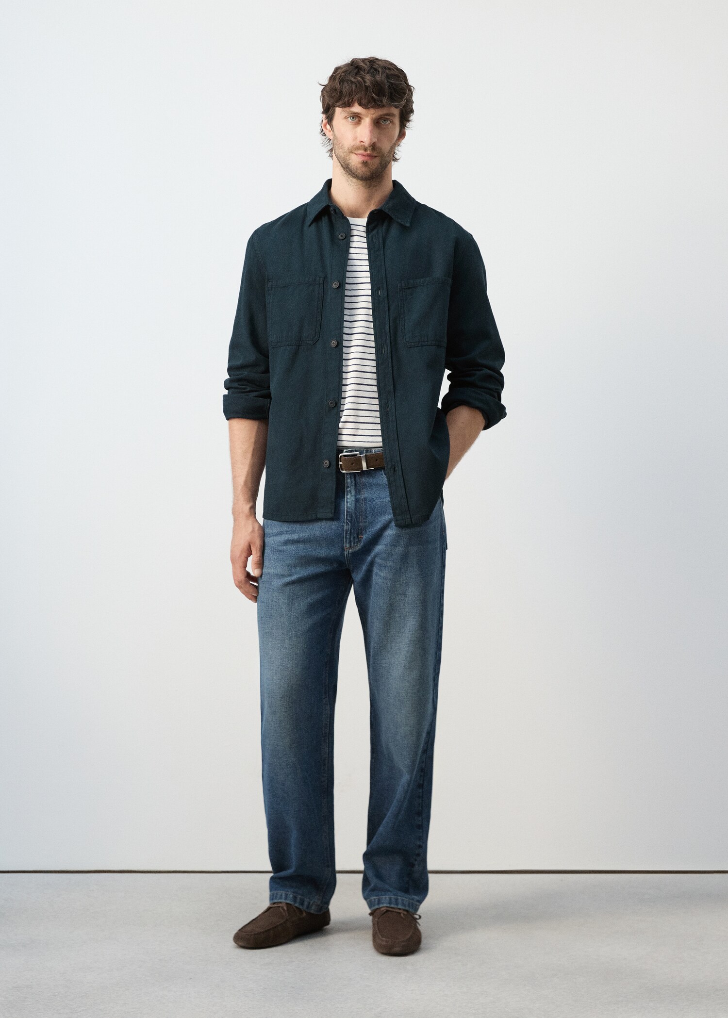 100% cotton overshirt with pockets - General plane