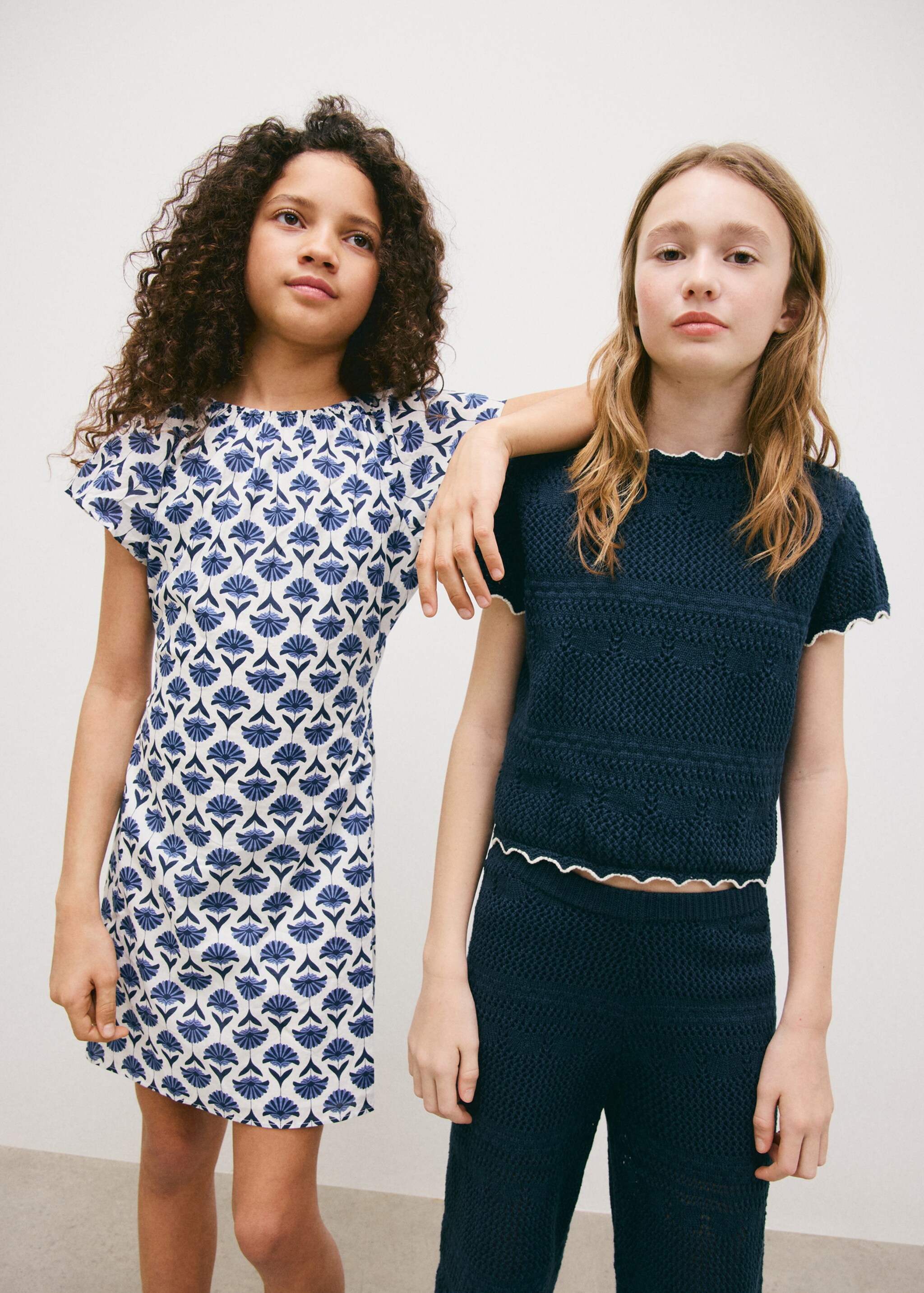 T-shirt coton maille ajourée - Plan général, Bleu marine. Ref: 27065978-00.