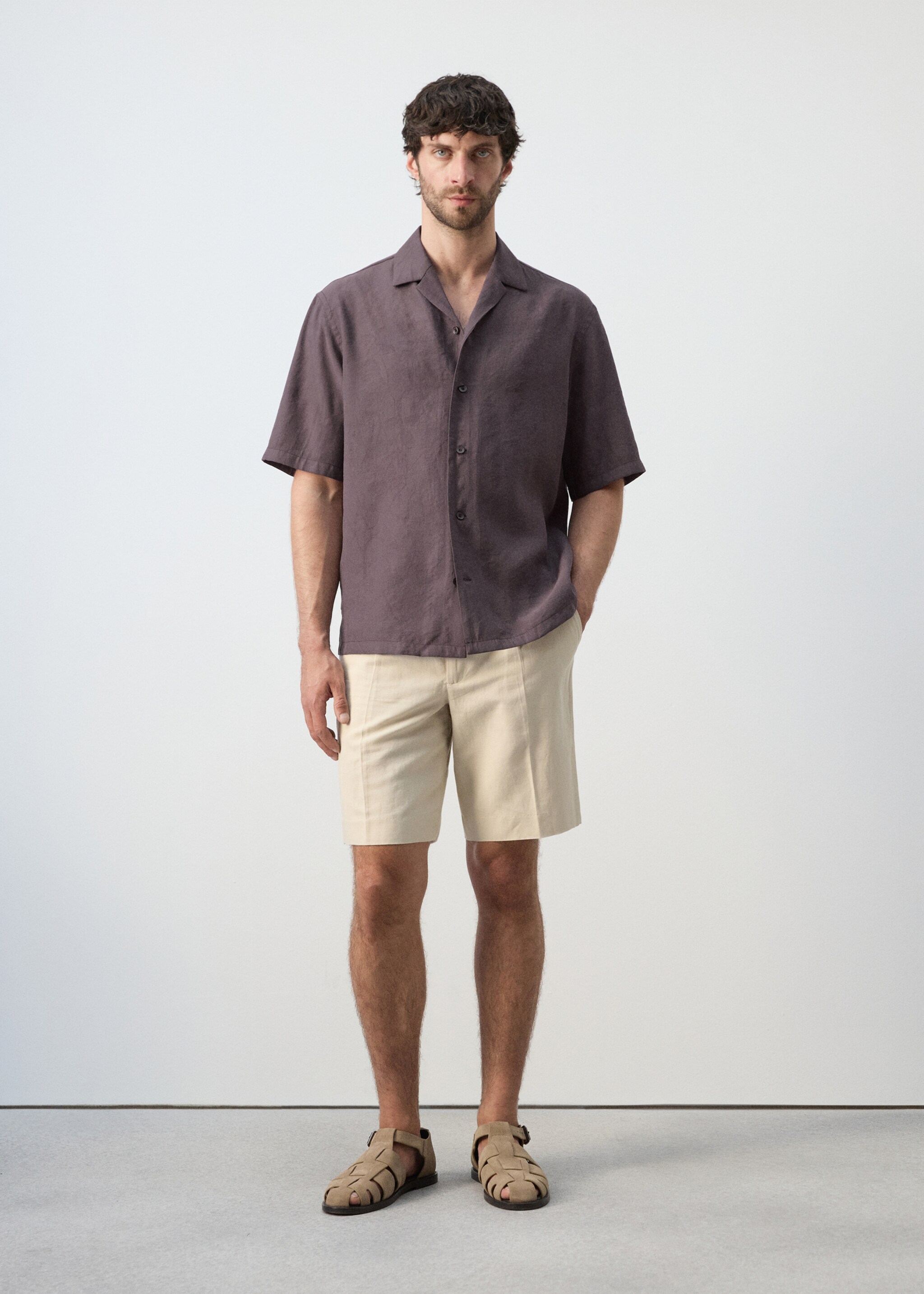 Chemise fluide avec col bowling - Обща равнина, Череша. Ref: 27065987-00.