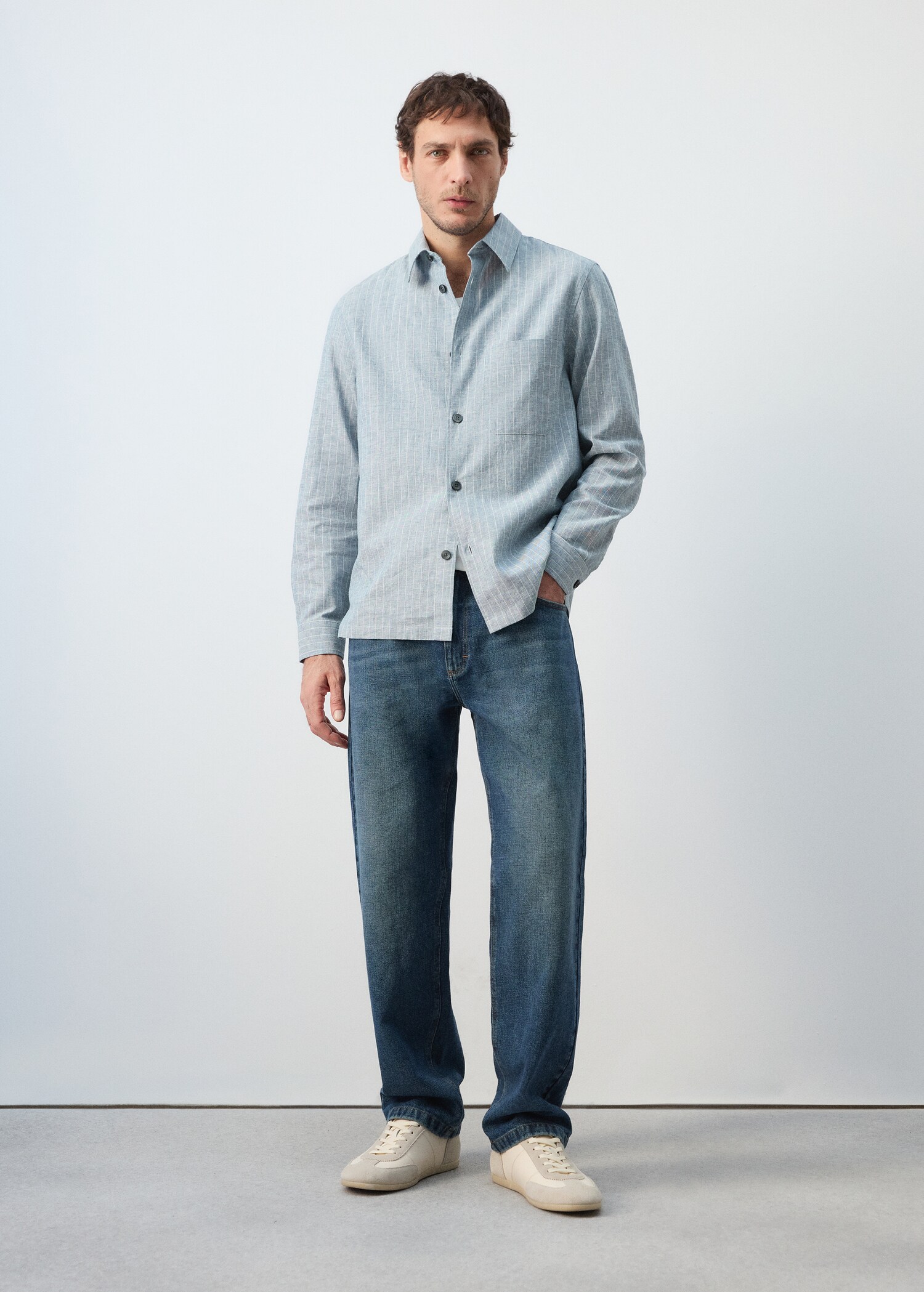 Linen and cotton blend stripe shirt - General plane