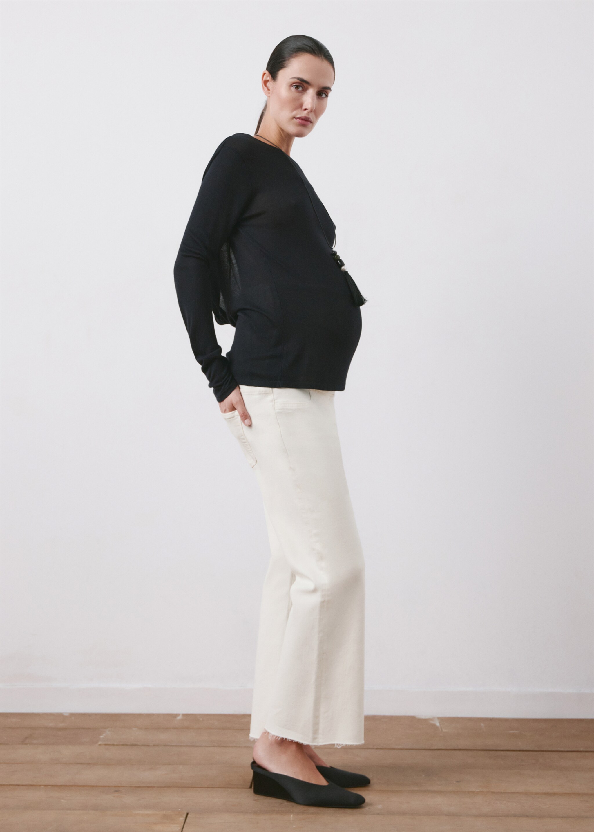Maternity flared cropped jeans - General plane, Off White. Ref: 27066741-00.
