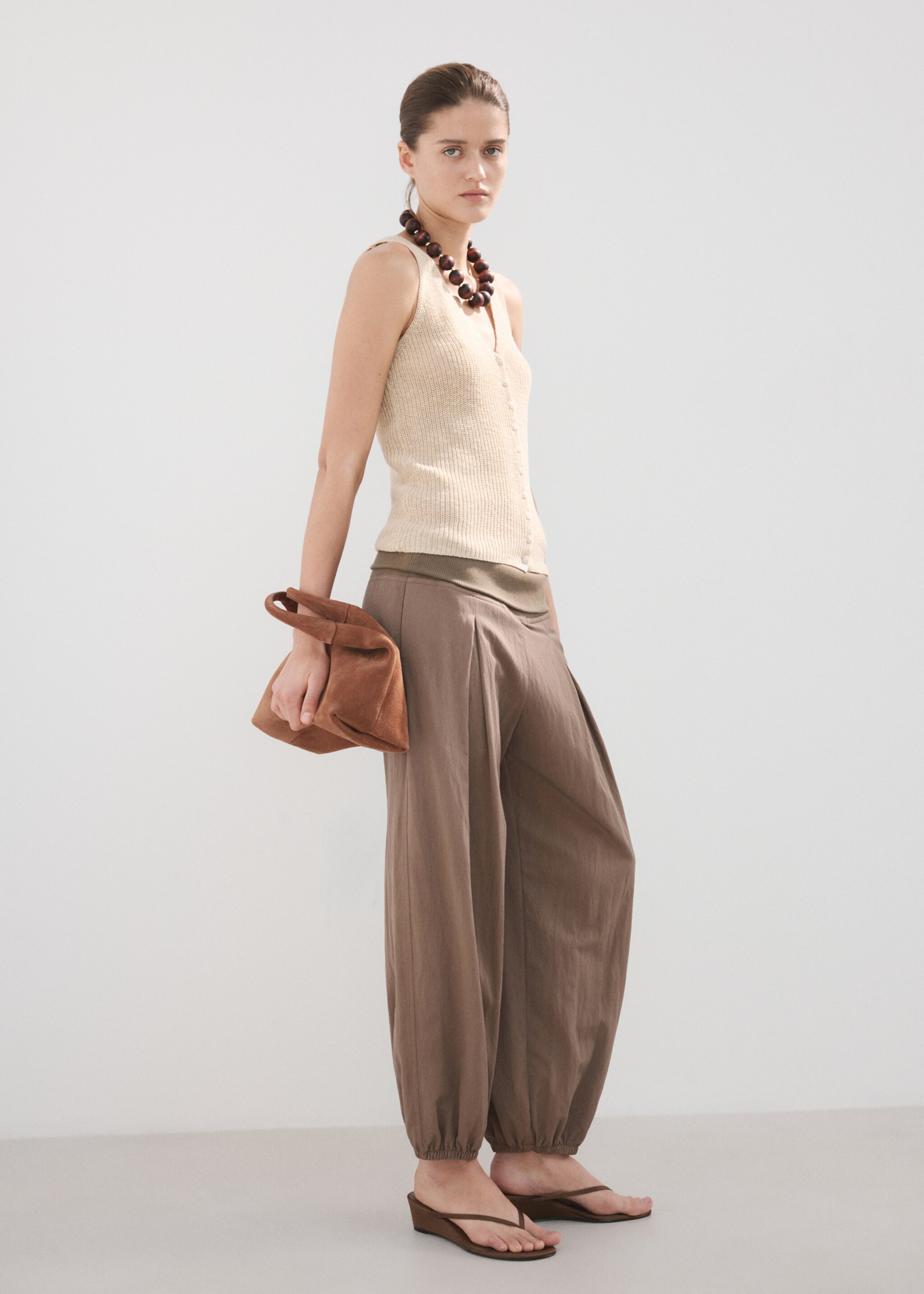 Openwork knitted waistcoat - General plane, Sand. Ref: 27067137-00.