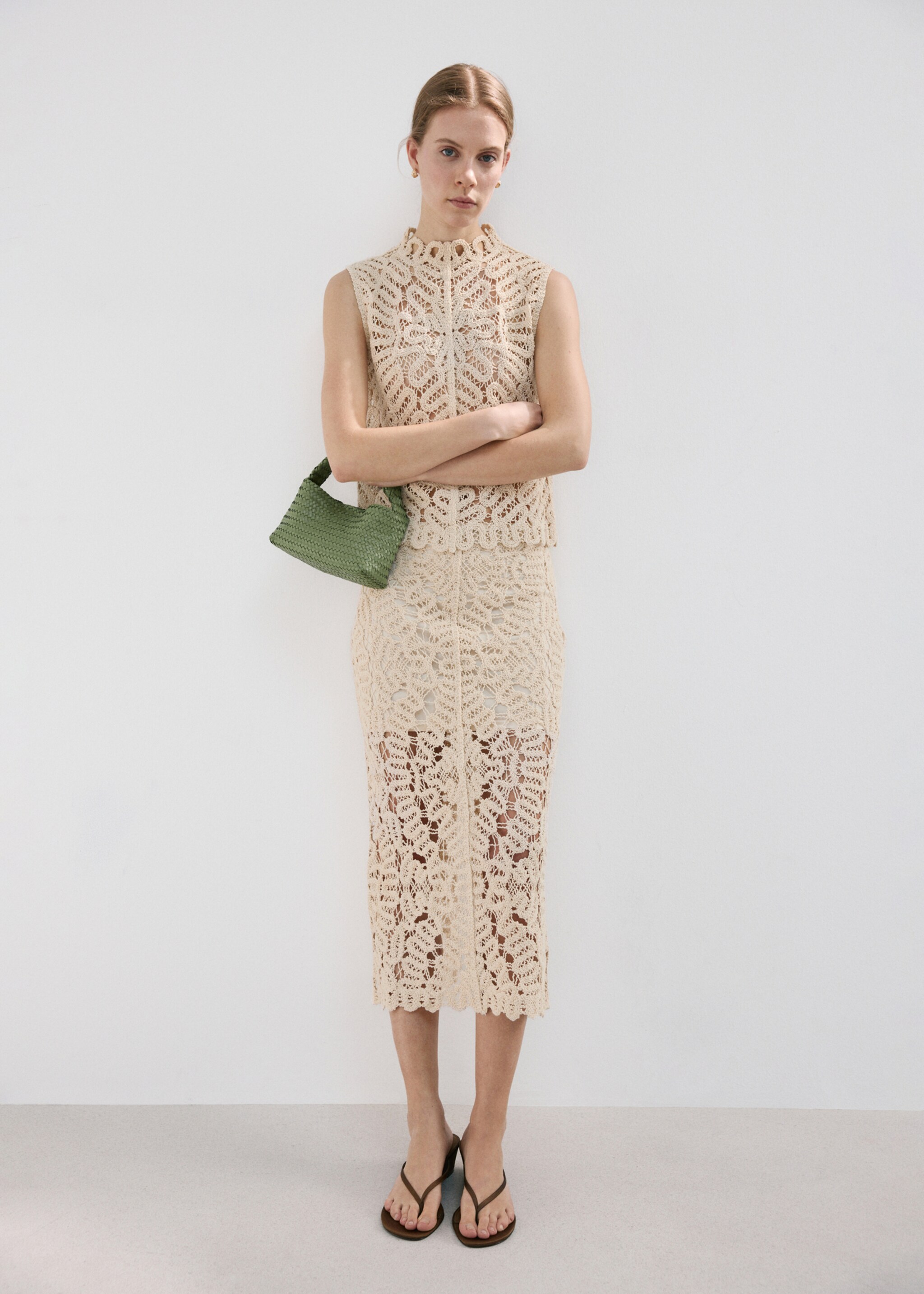 Openwork knitted skirt - General plane, Sand. Ref: 27067144-00.