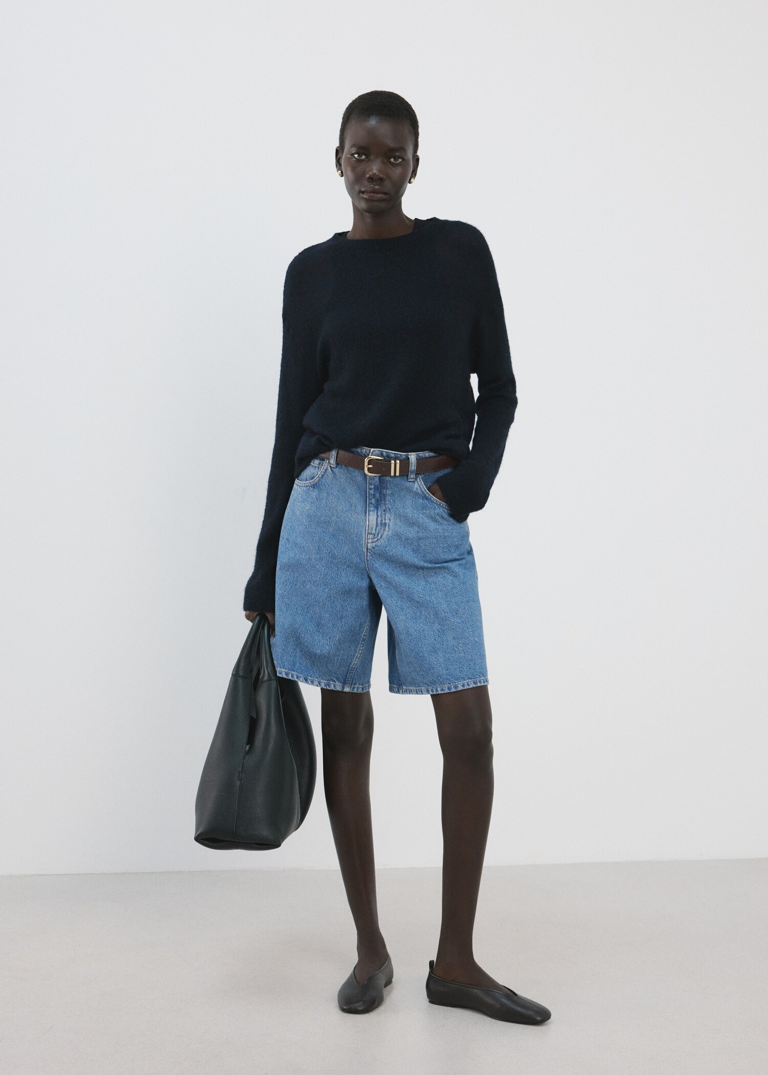 High-waist straight-fit denim shorts - General plane