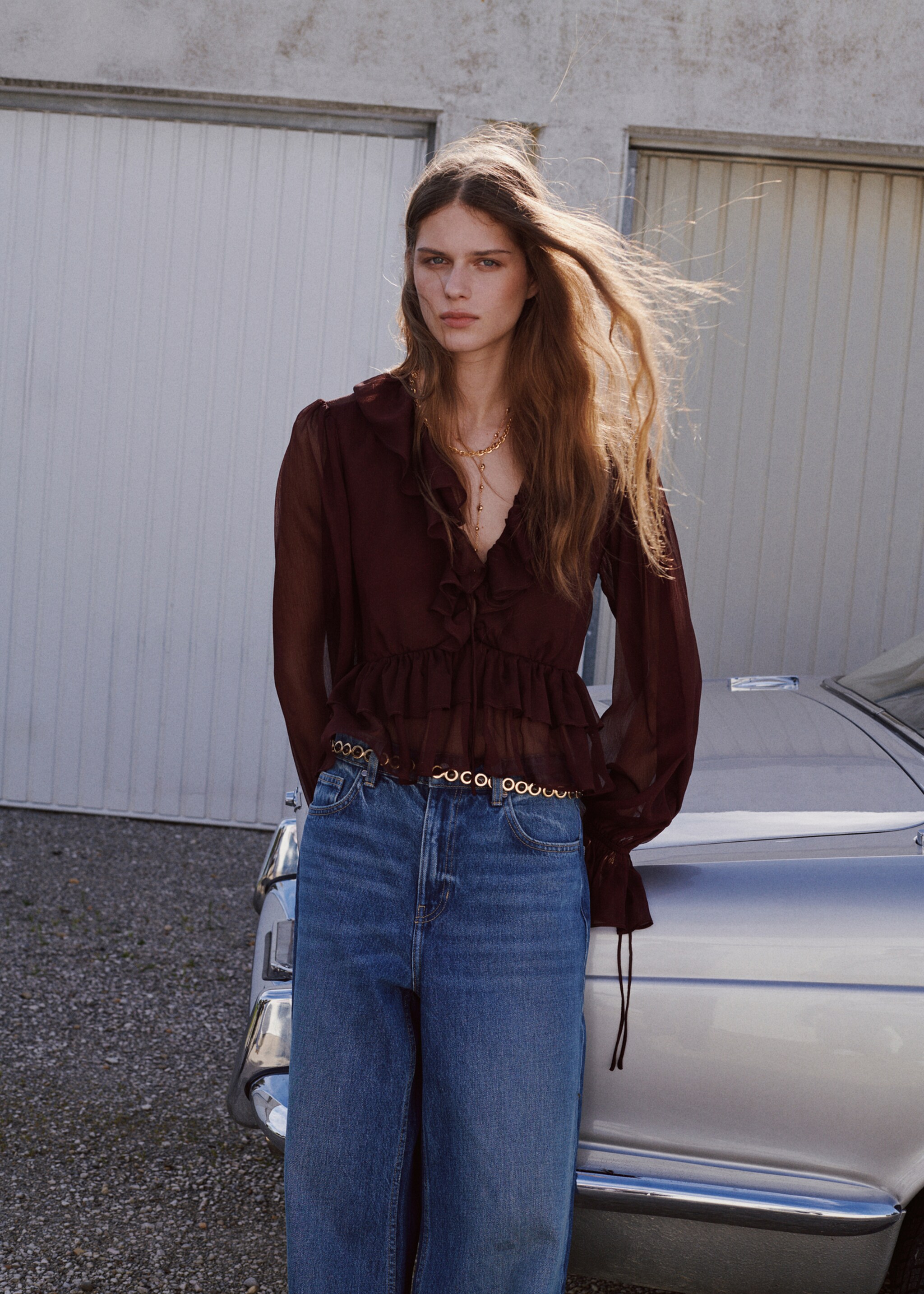 Fluid ruffled blouse - General plane, Chocolate. Ref: 27067160-00.