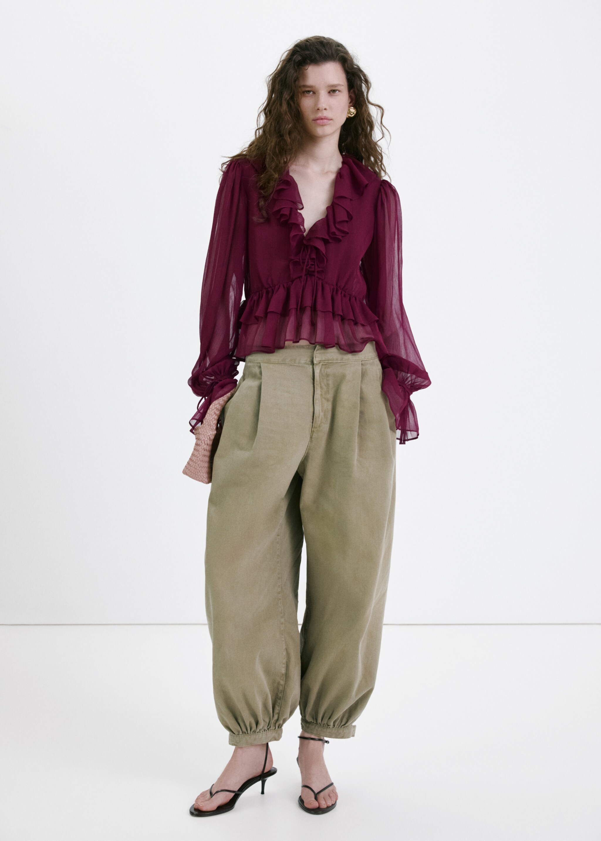 Fluid ruffled blouse - General plane, Maroon. Ref: 27067160-00.