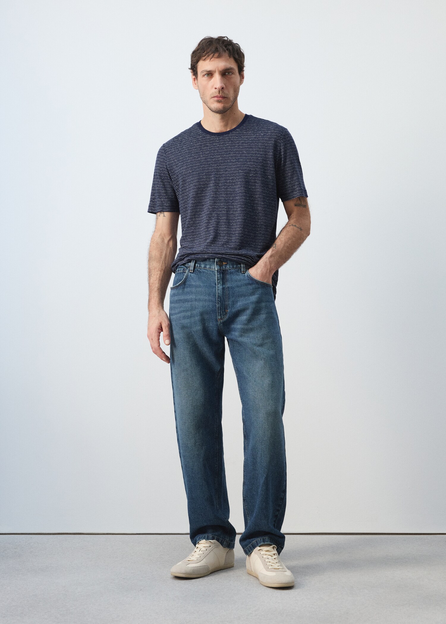 T-shirt lin slim-fit rayures - Plan général