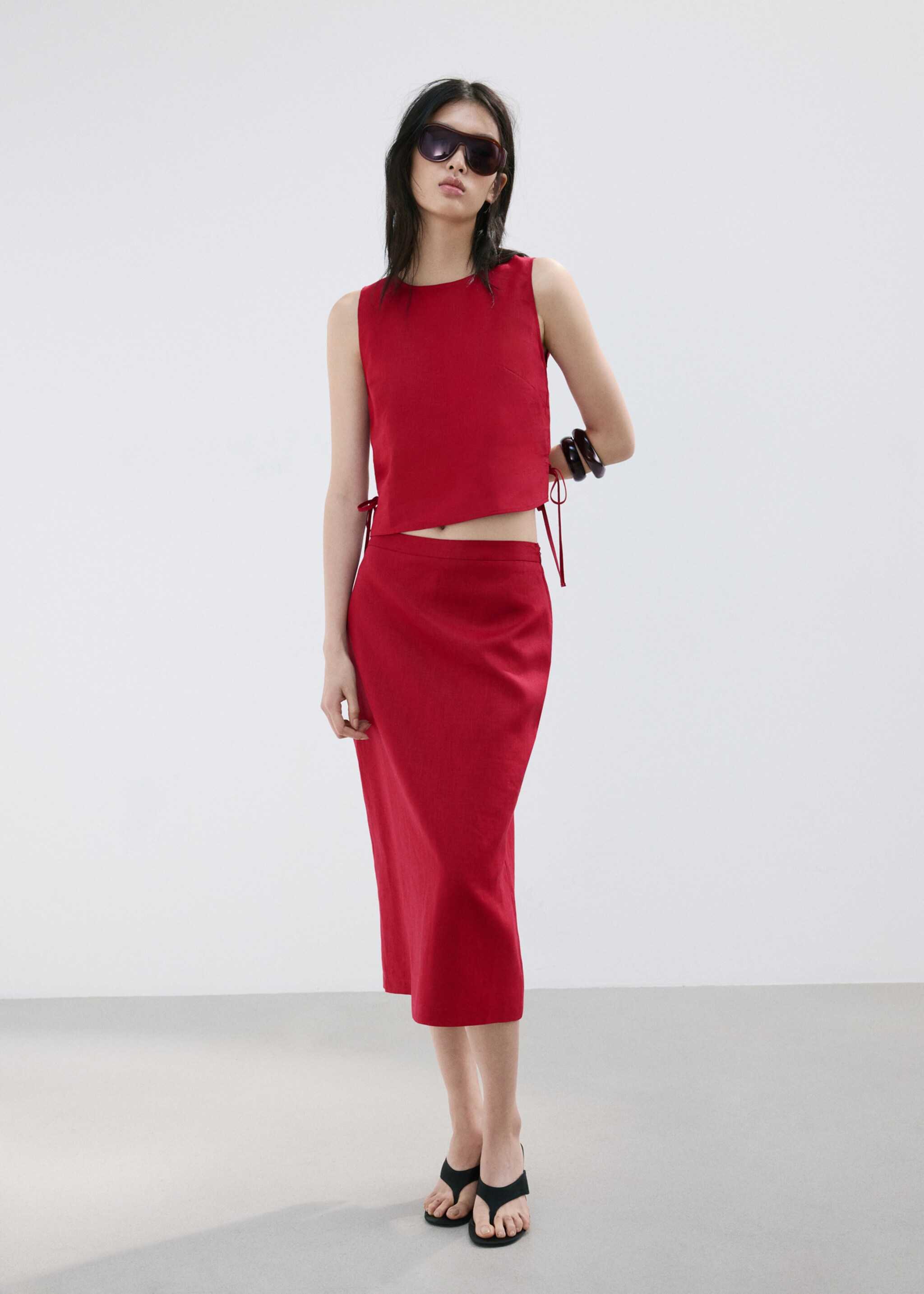 Linen top with ties - General plane, Red. Ref: 27067927-00.