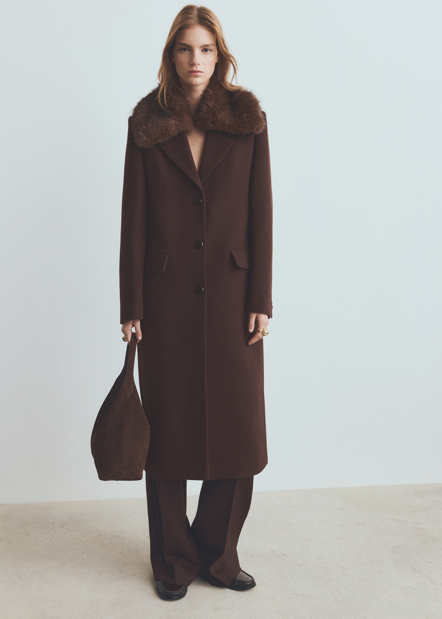 Wool Coat With Fur Collar