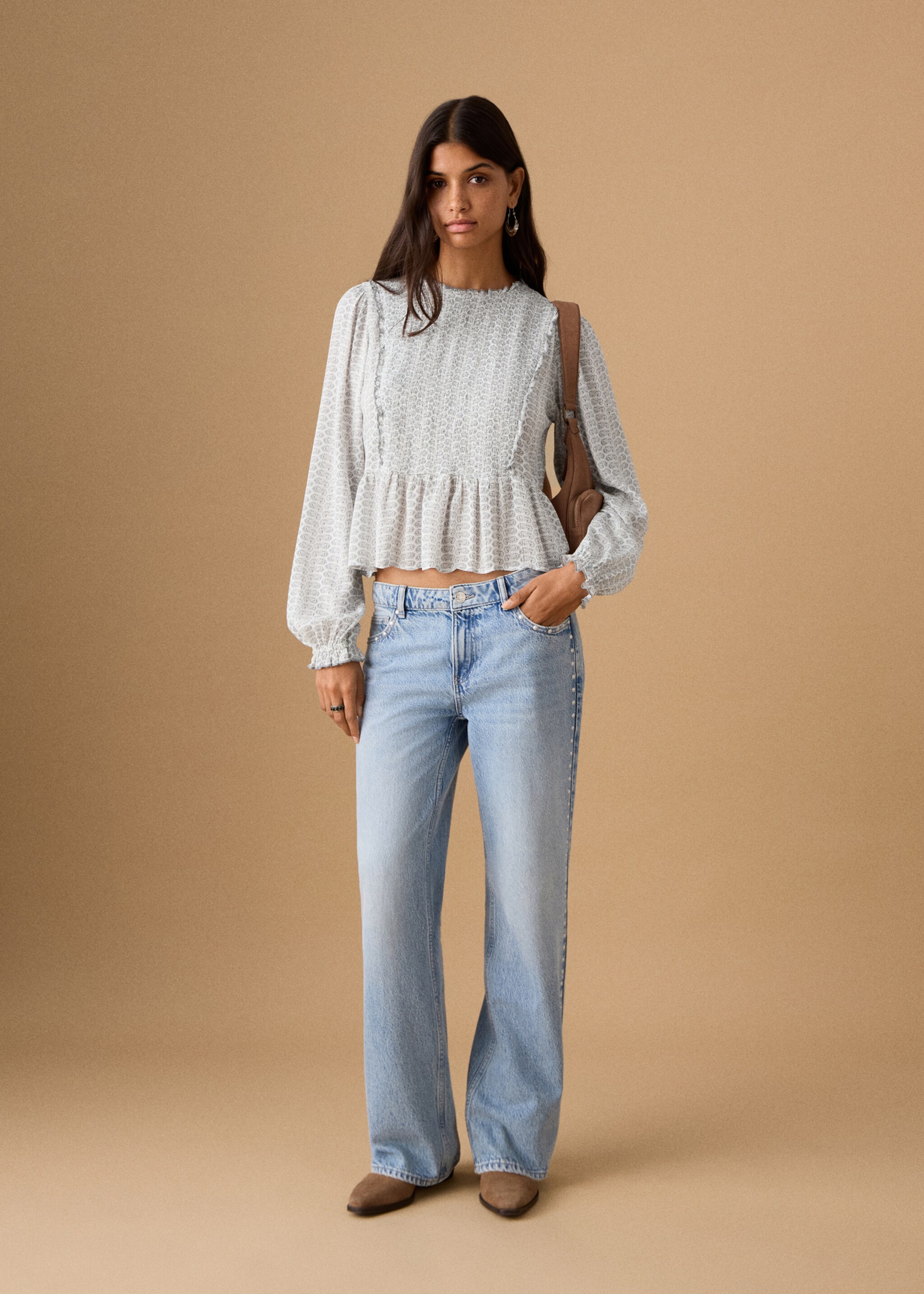 Ruched printed blouse - General plane, Off White. Ref: 27071221-00.