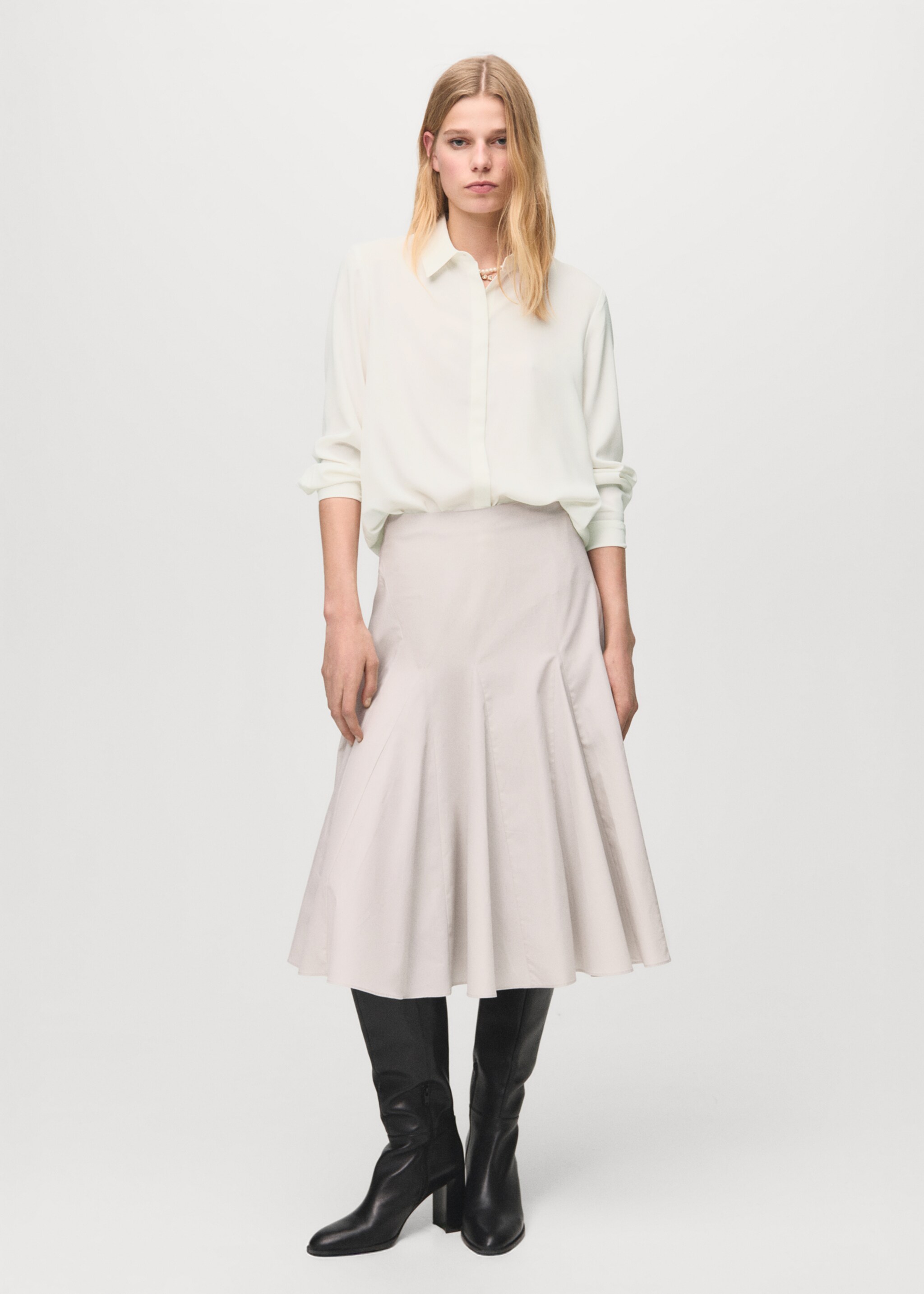 Fluid long-sleeved blouse - General plane, Off White. Ref: 27071235-00.