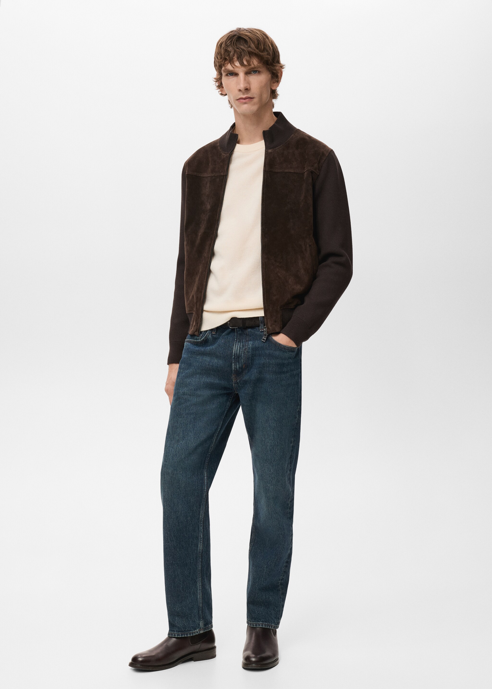 Combined Suede Leather Jacket - General plane, Chocolate. Ref: 27071242-00.