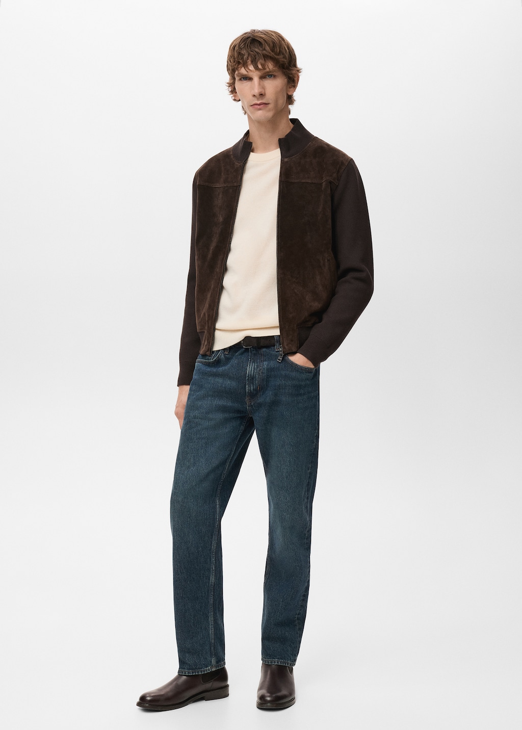 Leather and suede combination jacket | MANGO South Korea