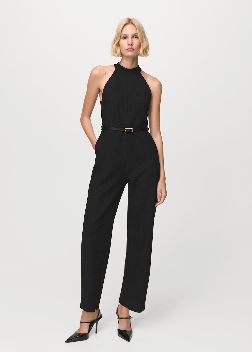 Halter-neck jumpsuit with belt - image 2