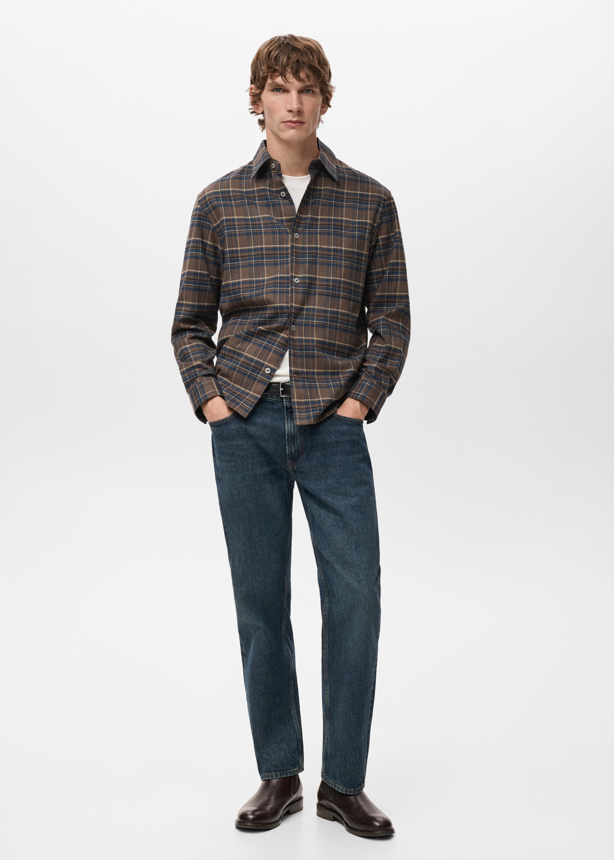 100% cotton flannel checkered shirt - General plane, Tobacco Brown. Ref: 27071254-00.