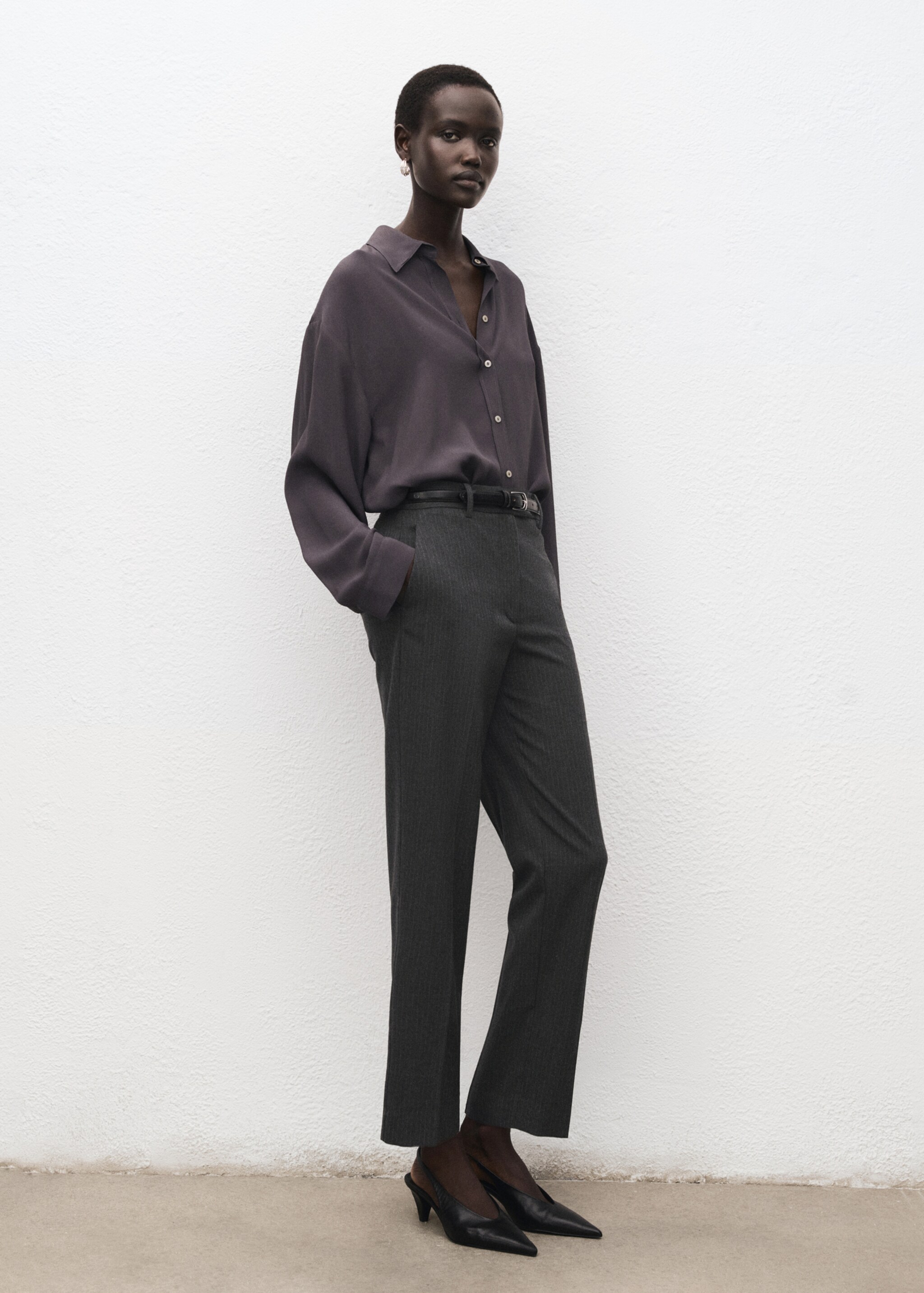 Slim cropped pinstripe trousers - General plane, Grey. Ref: 27071264-00.