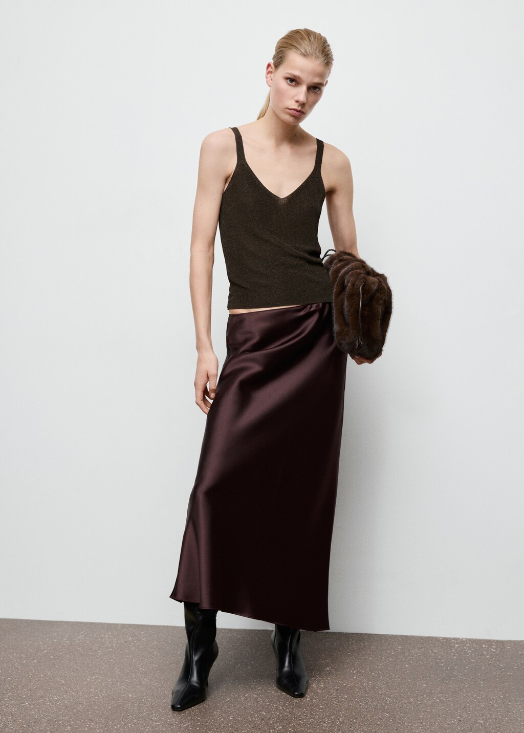 Mango Lurex knitted V-neck top